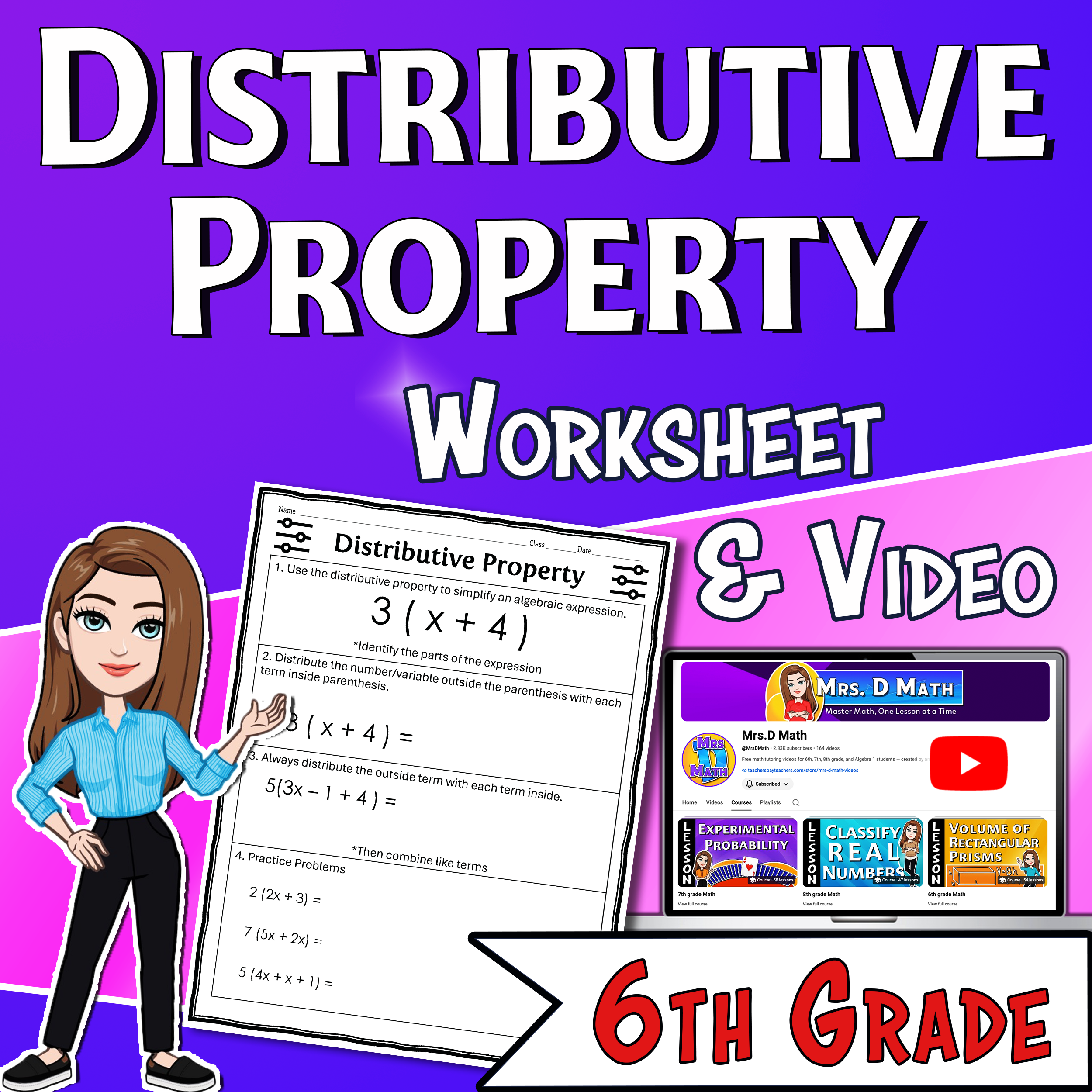Distributive Property Video Lesson Worksheet | 6th grade