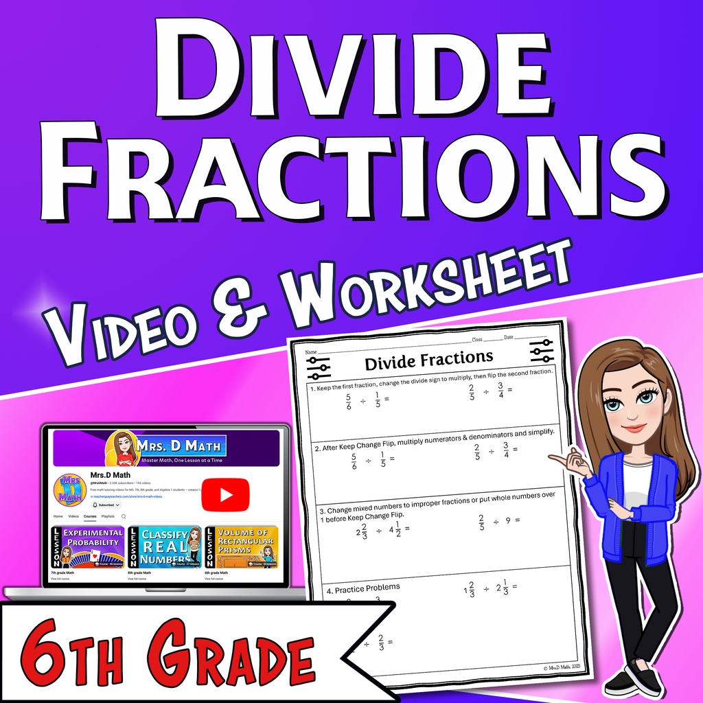 Divide Fractions Video Lesson Worksheet | 6th grade