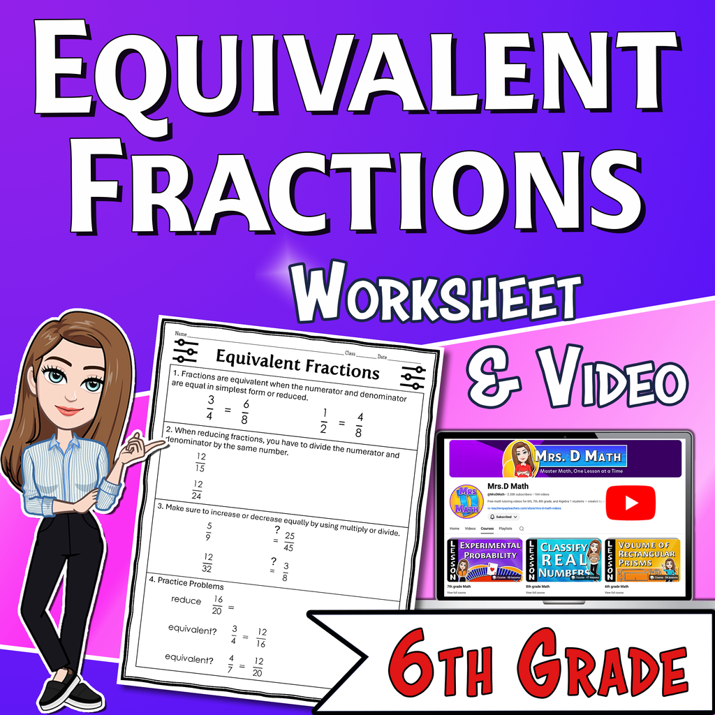 Equivalent Fractions Video Lesson Worksheet | 6th grade