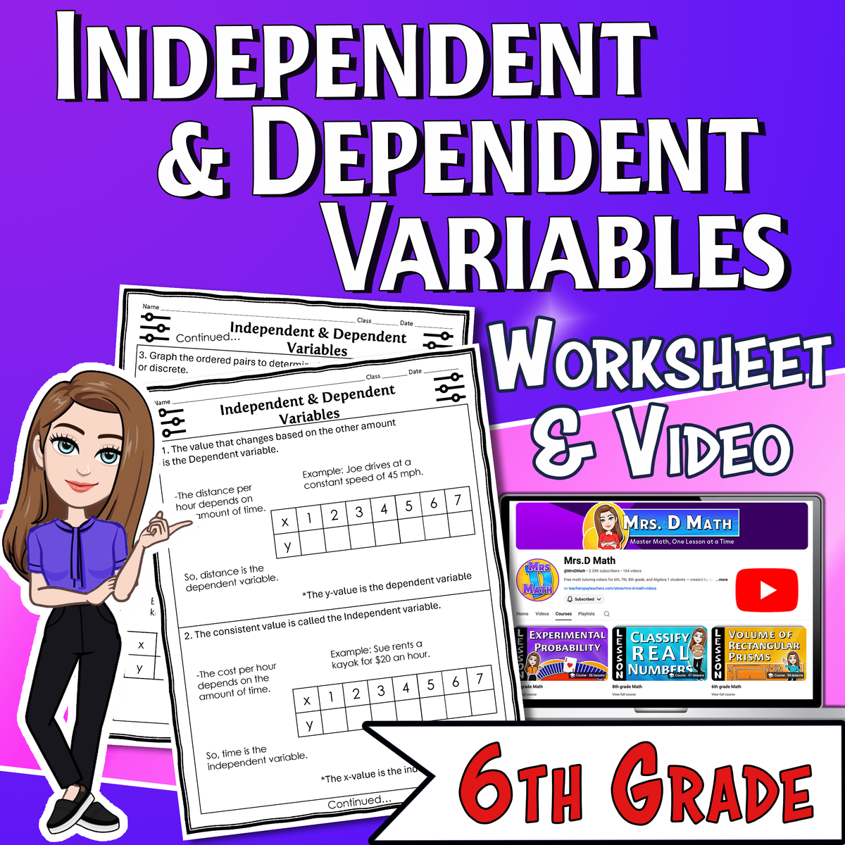 Independent & Dependent Variables Video Lesson Worksheet | 6th grade