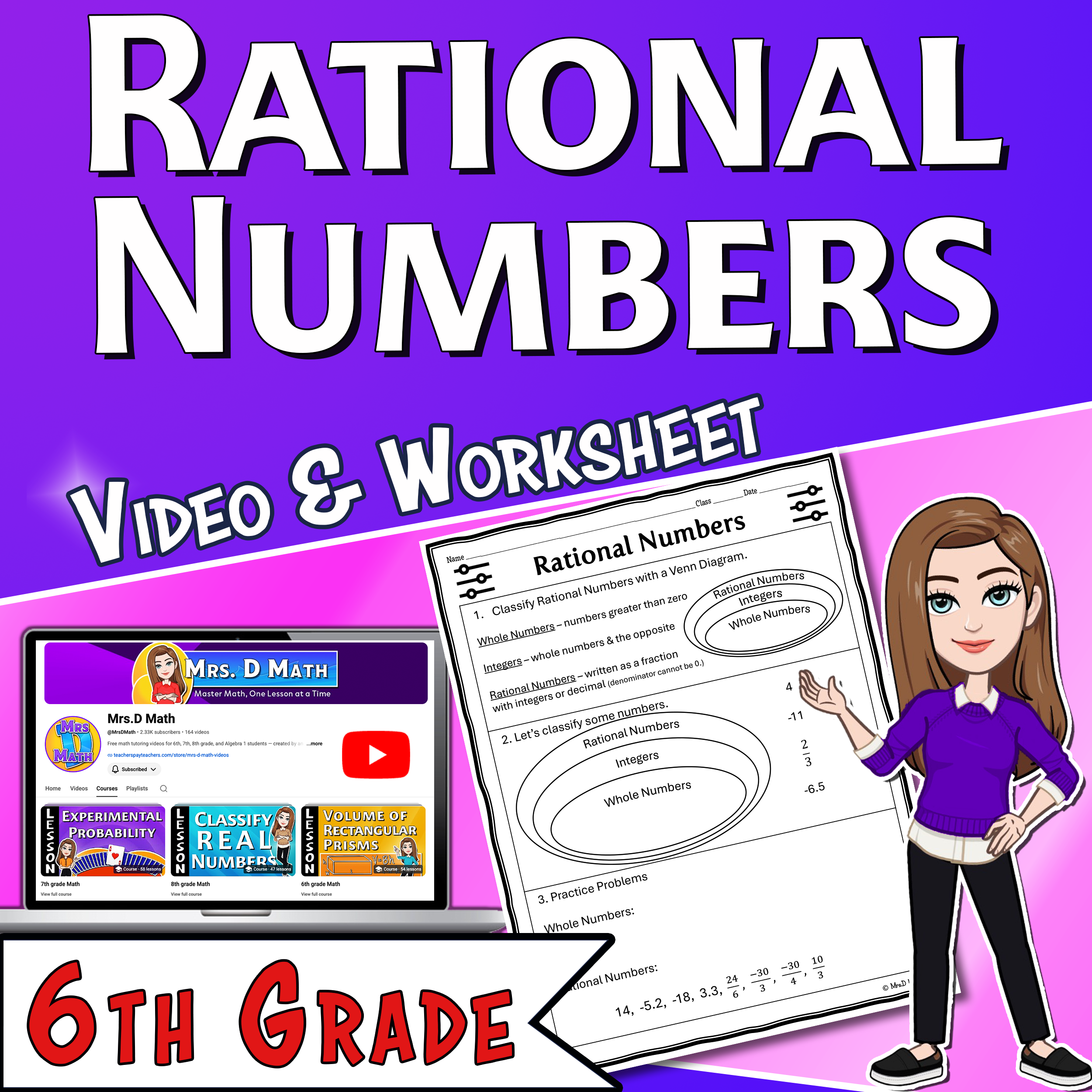 Classify Rational Numbers Video Lesson Worksheet | 6th grade