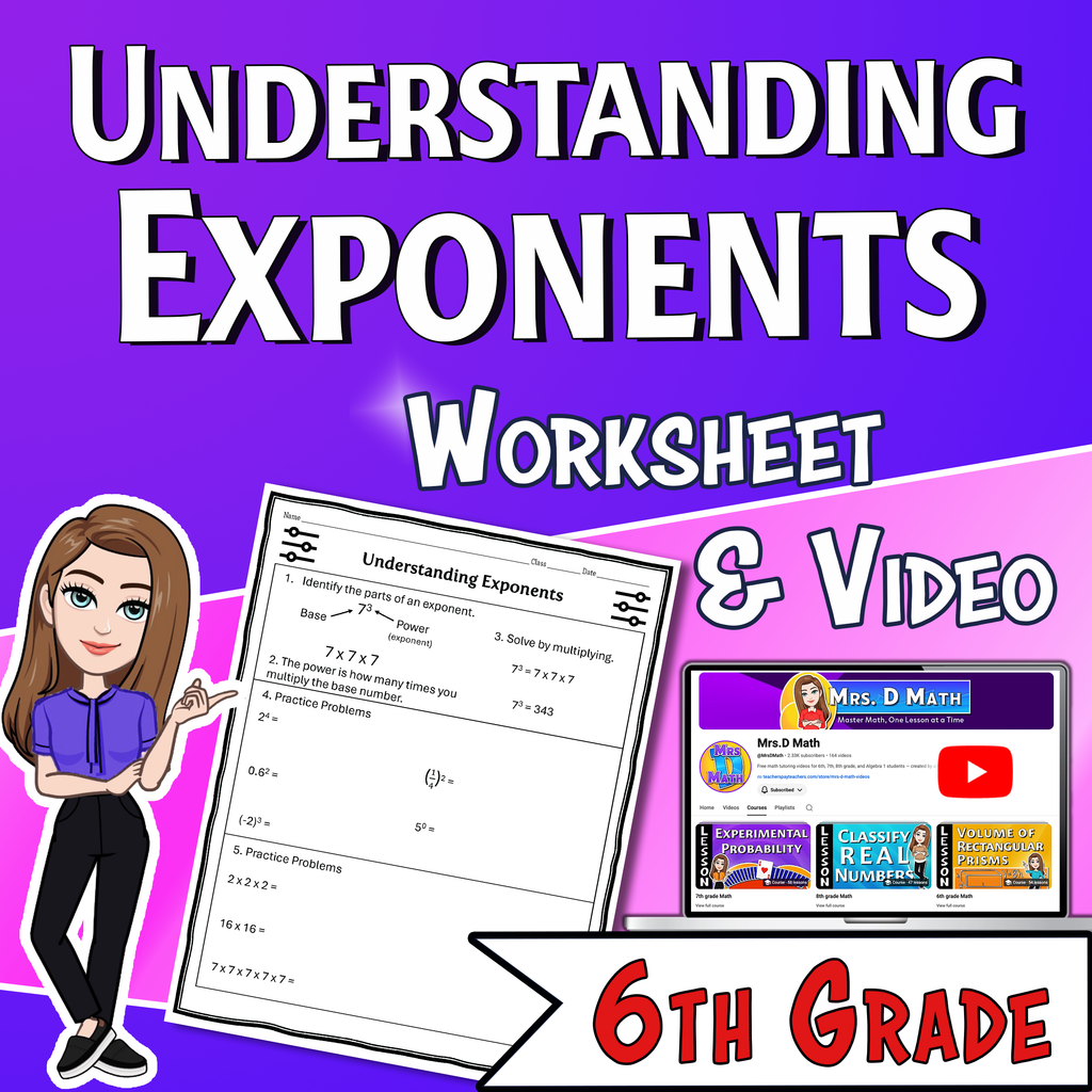 Understanding Exponents Video Lesson Worksheet | 6th grade