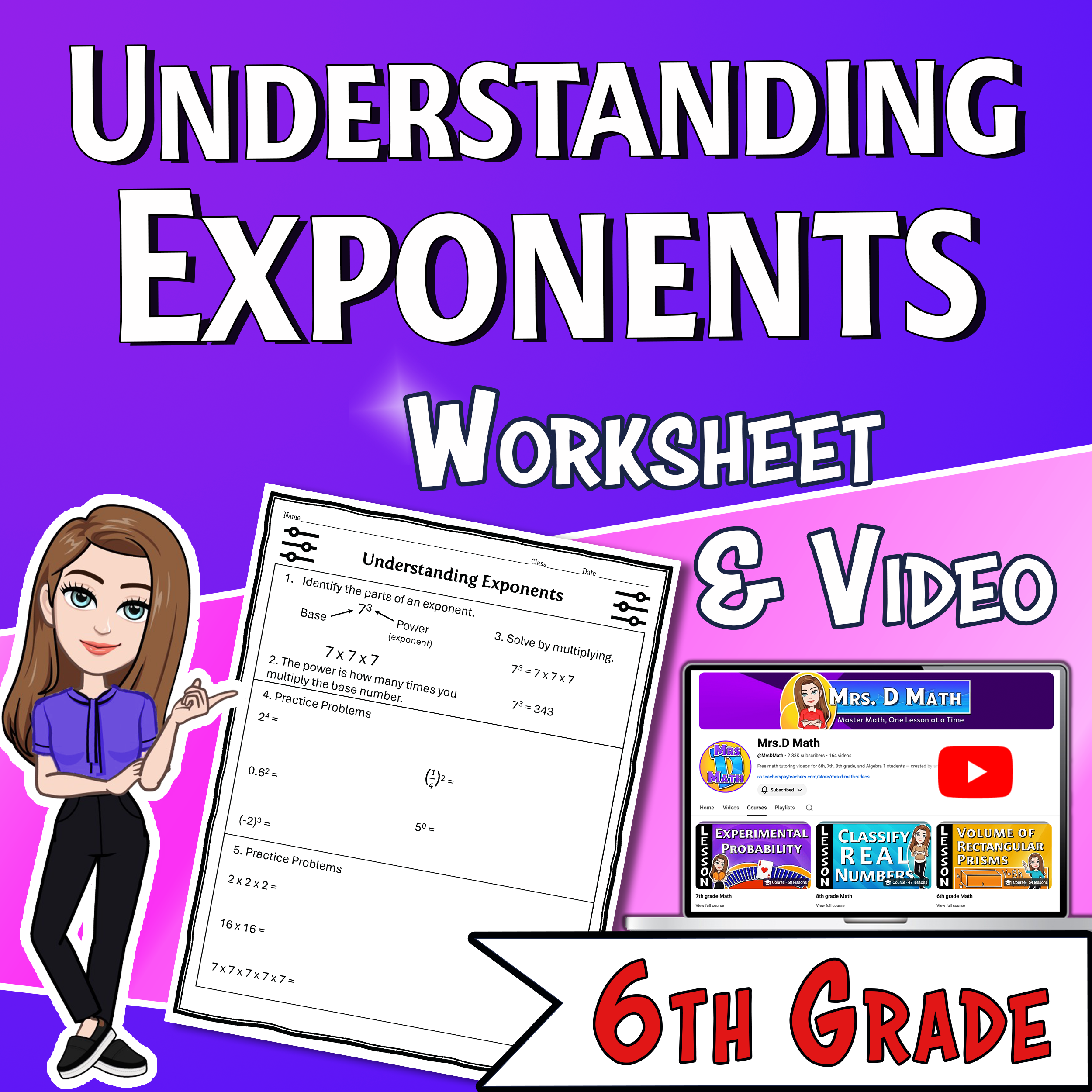Understanding Exponents Video Lesson Worksheet | 6th grade