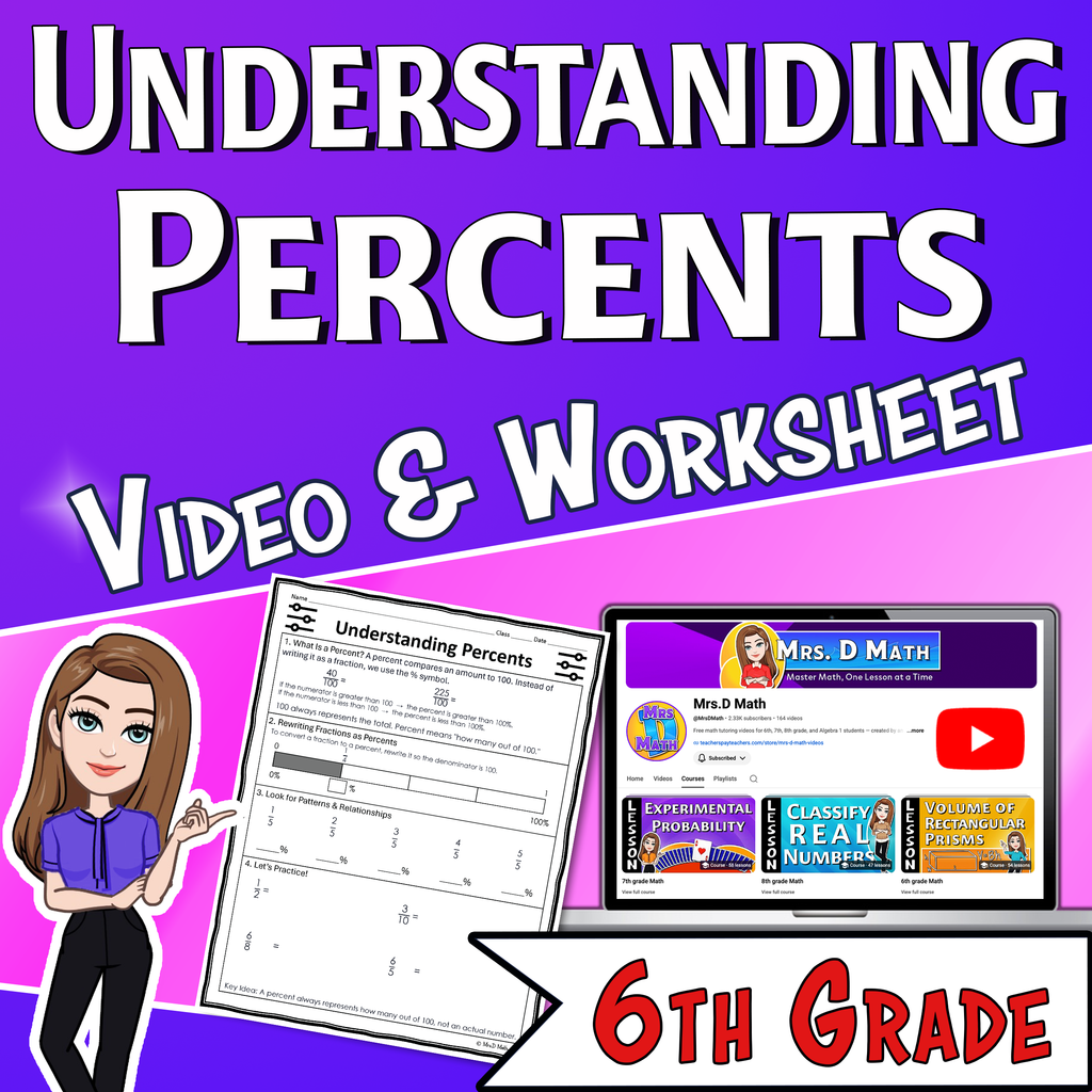 Understanding Percents Video Lesson Worksheet | 6th grade