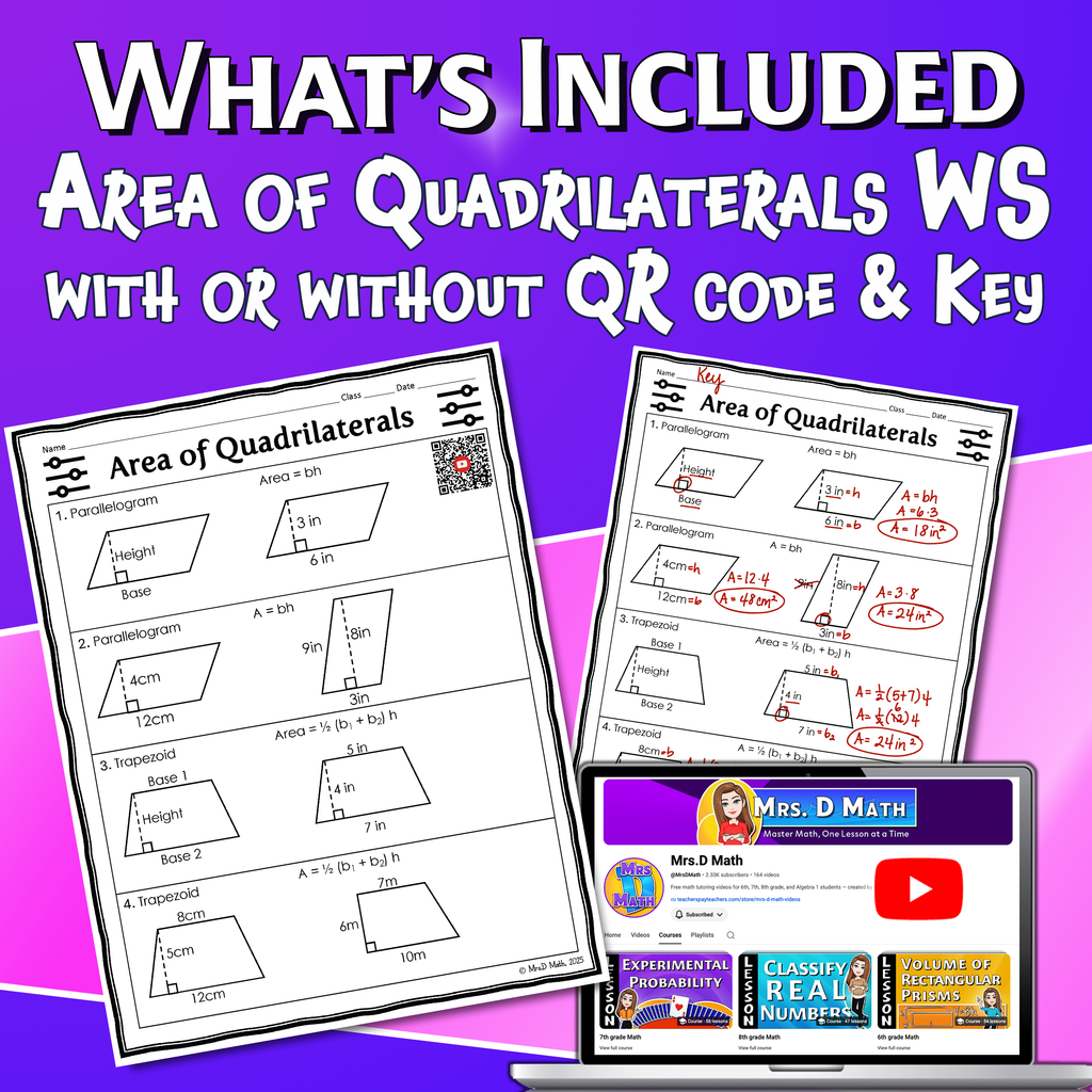 Area of Quadrilaterals Video Lesson Worksheet | 6th grade