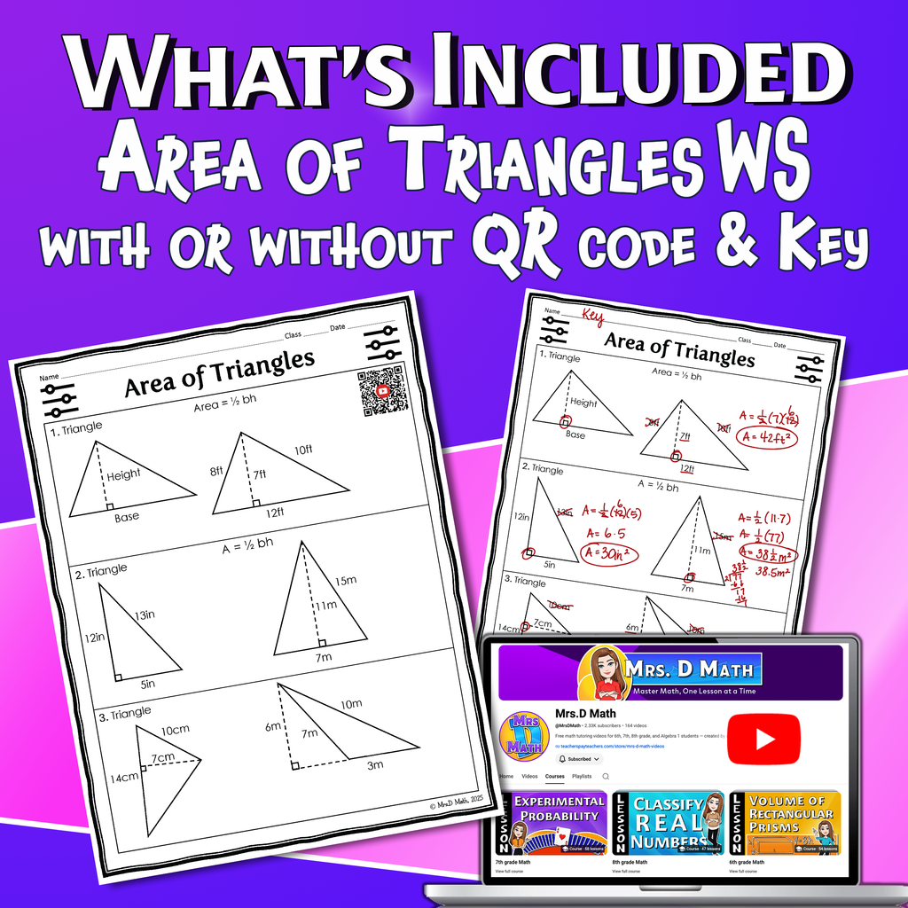 Area of Triangles Video Lesson Worksheet | 6th grade