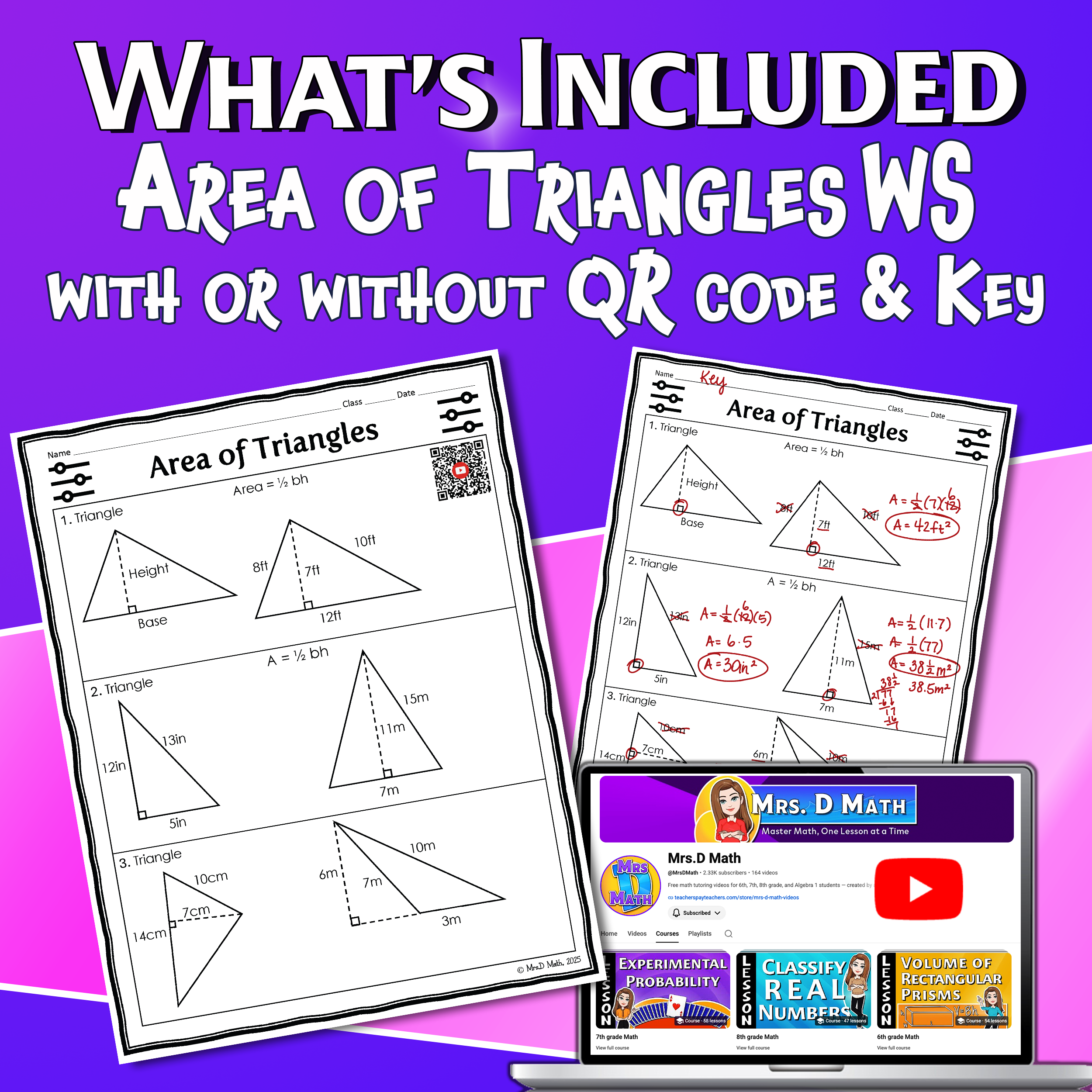 Area of Triangles Video Lesson Worksheet | 6th grade