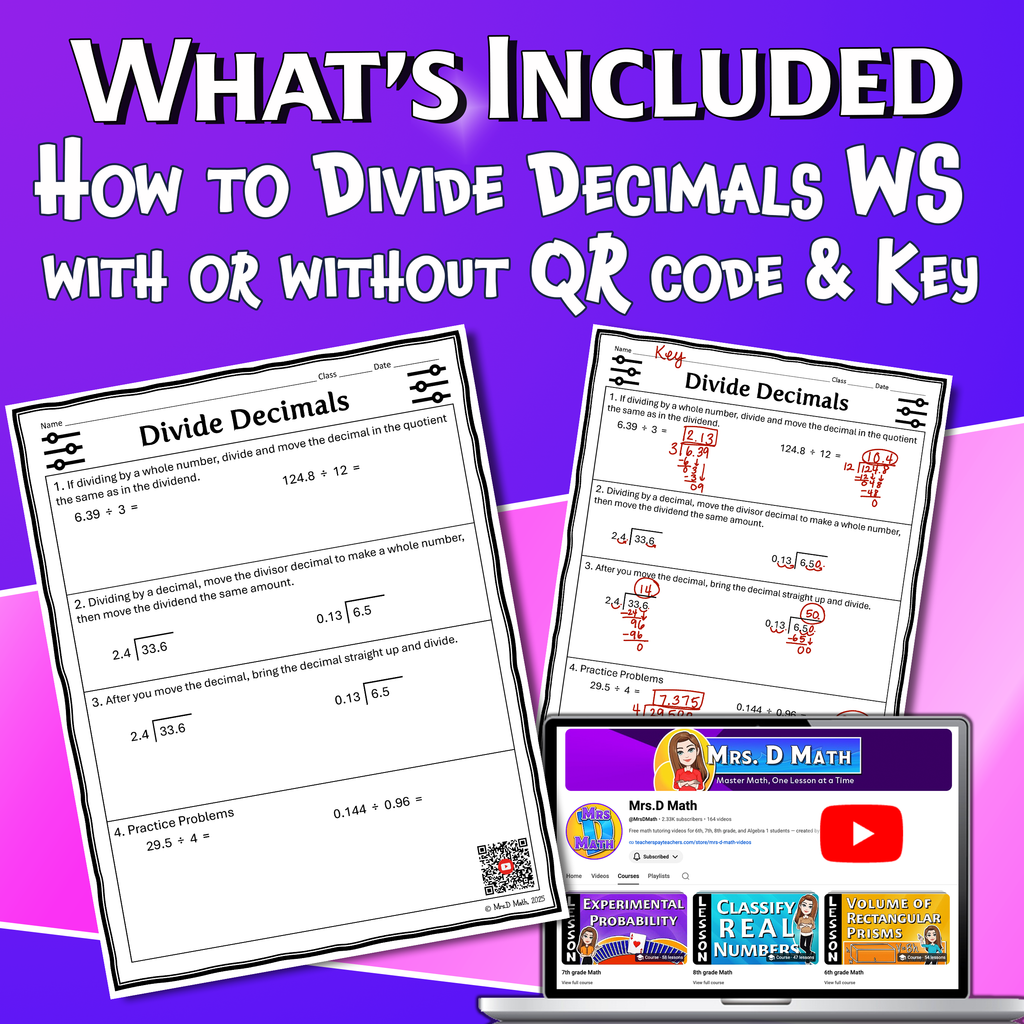 Divide Decimals Video Lesson Worksheet | 6th grade