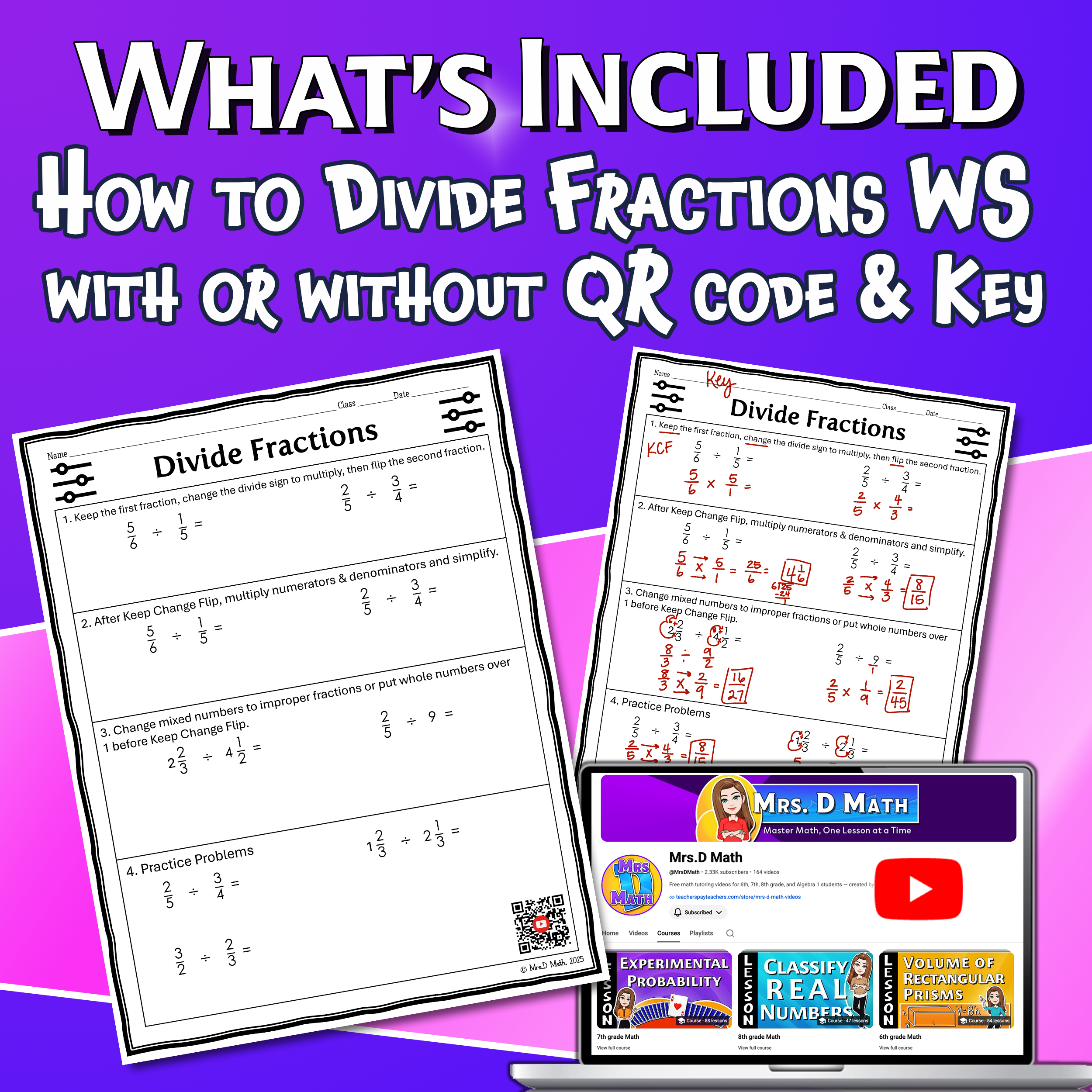 Divide Fractions Video Lesson Worksheet | 6th grade