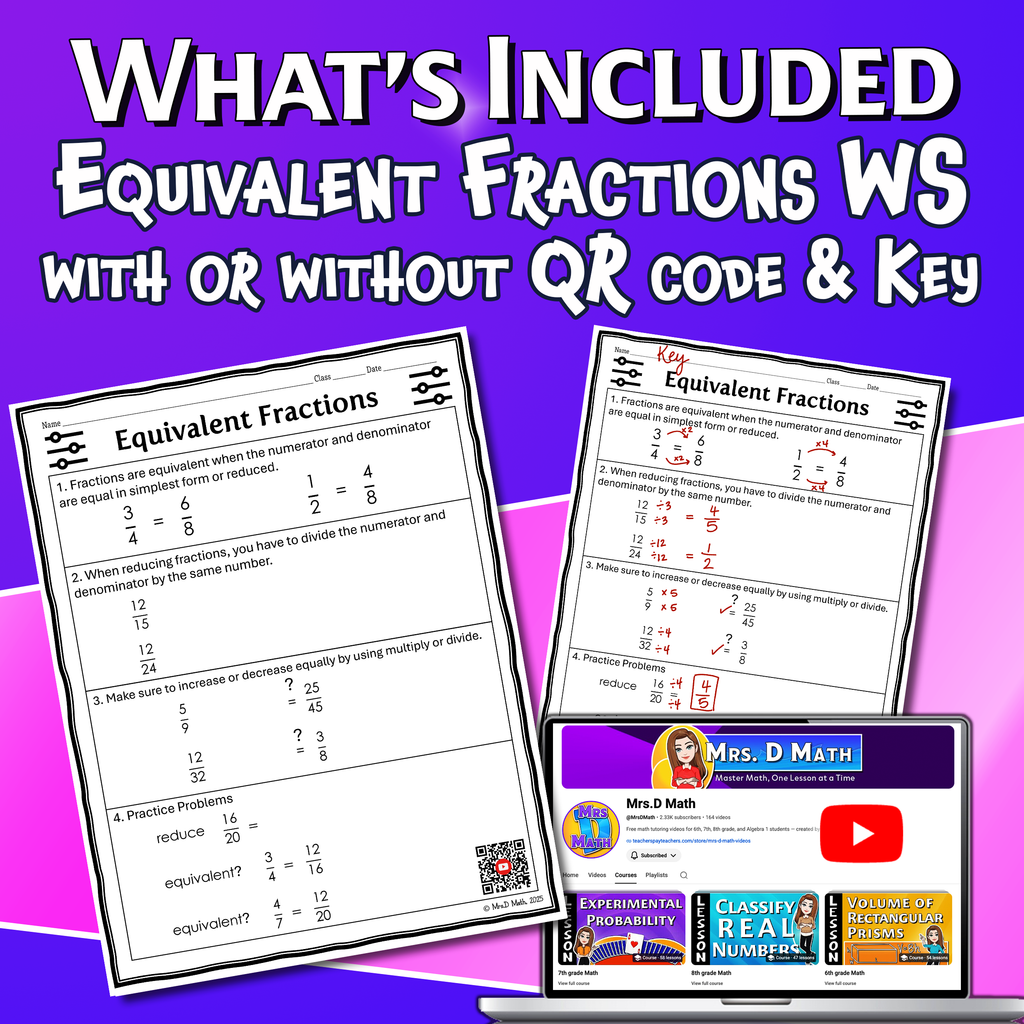Equivalent Fractions Video Lesson Worksheet | 6th grade