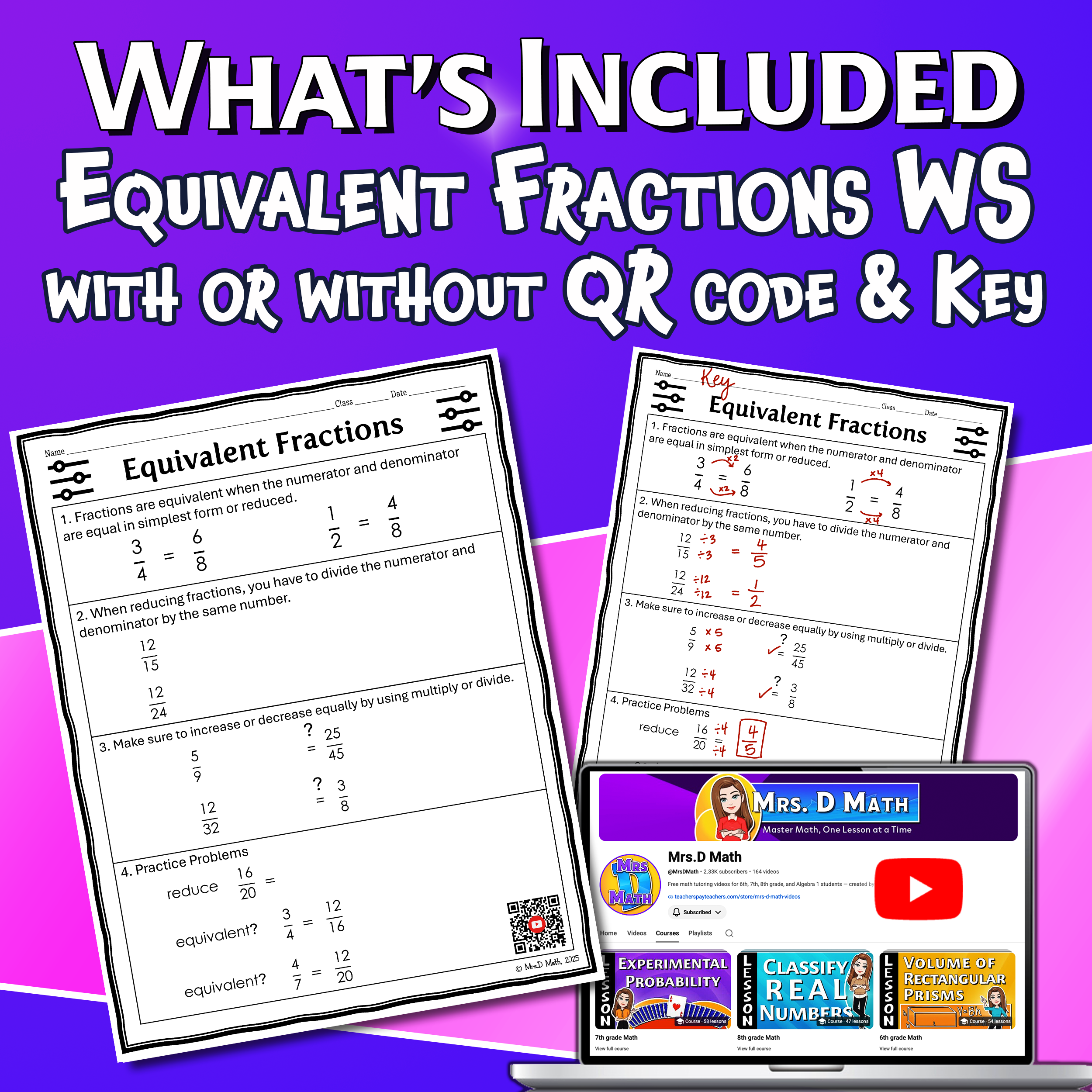 Equivalent Fractions Video Lesson Worksheet | 6th grade