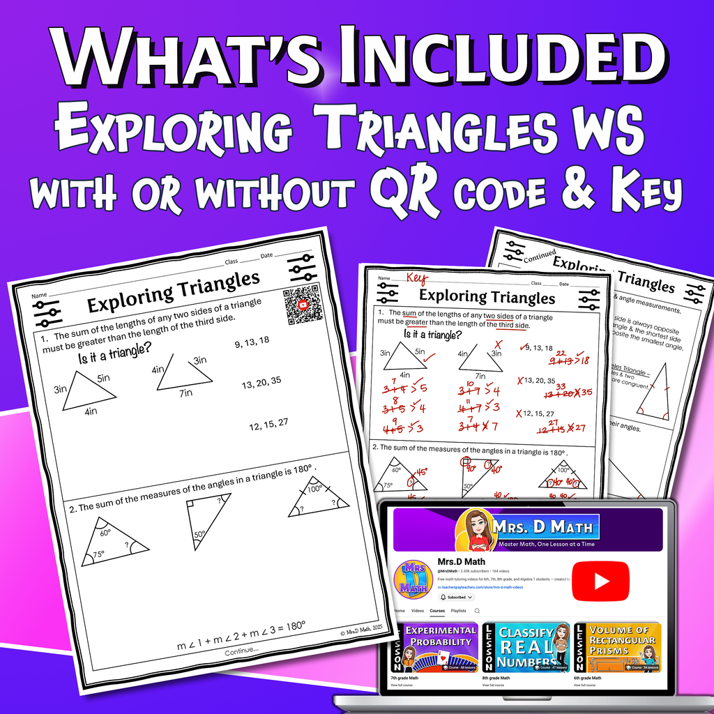 Exploring Triangles Video Lesson Worksheet | 6th grade