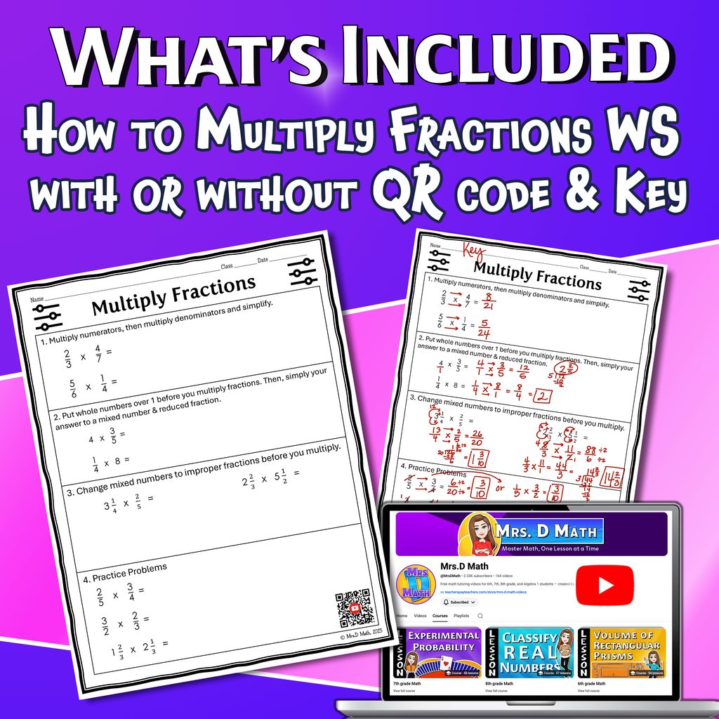 Multiply Fractions Video Lesson Worksheet | 6th grade