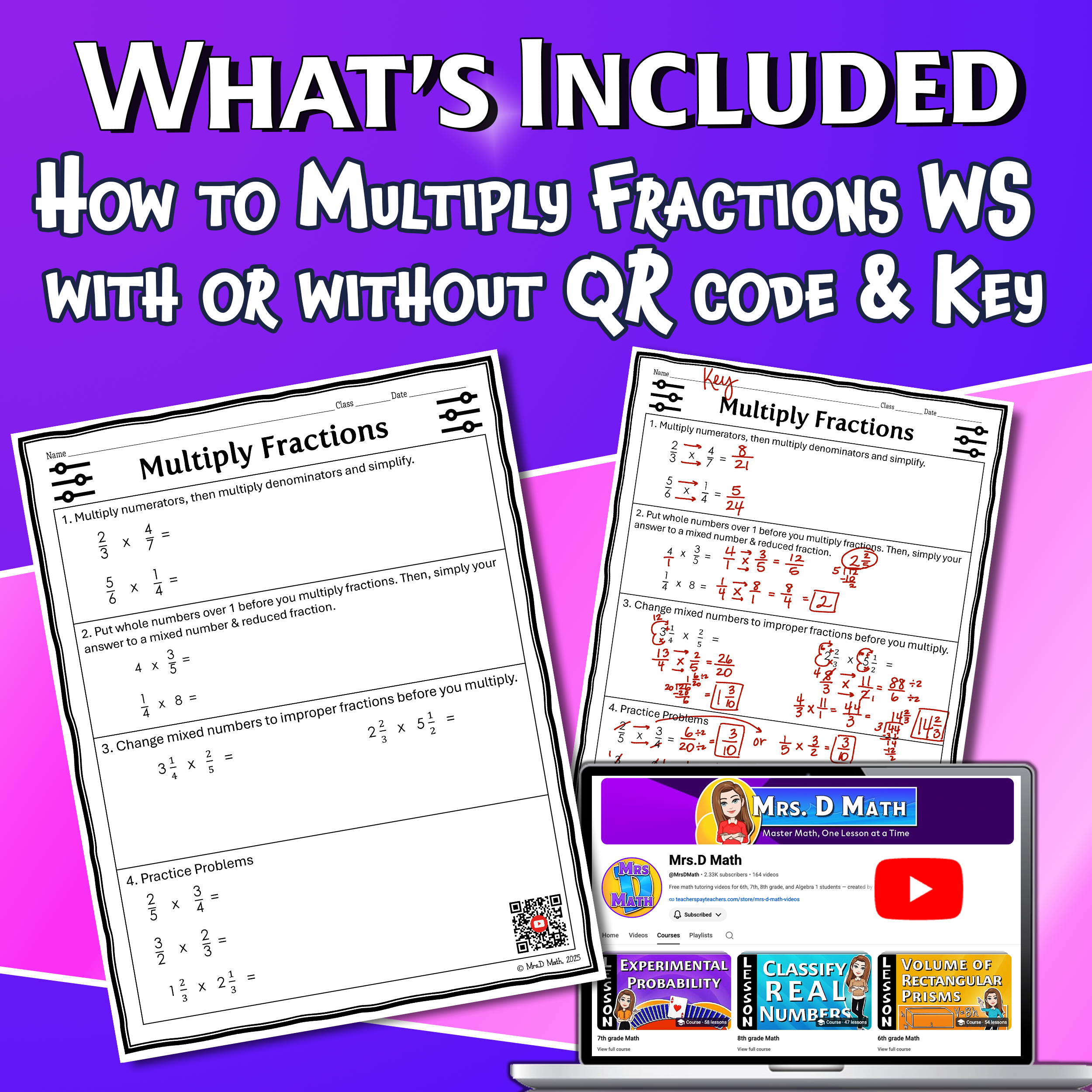 Multiply Fractions Video Lesson Worksheet | 6th grade