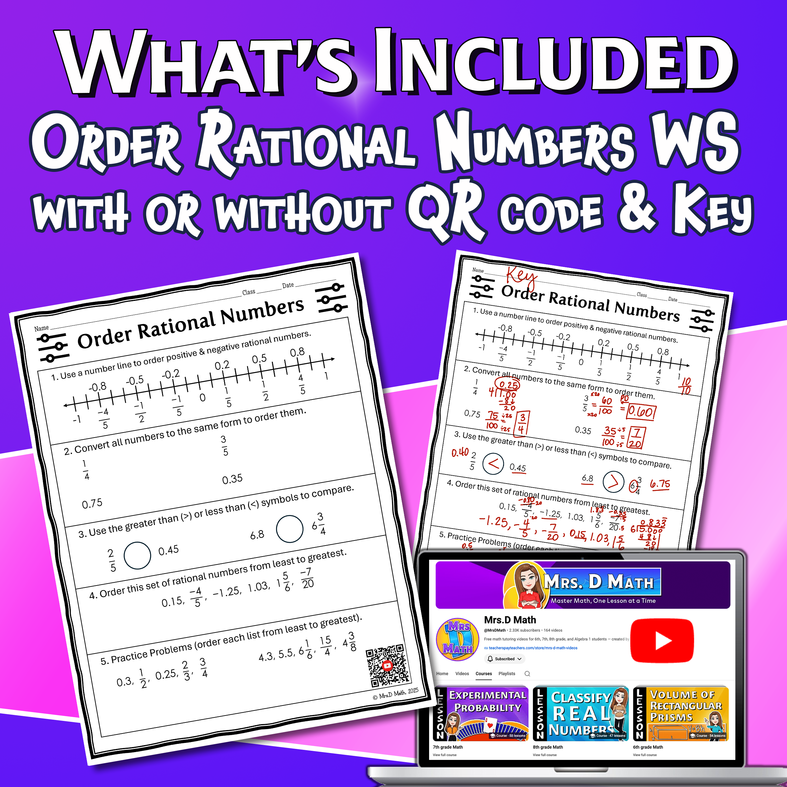 Order Rational Numbers Video Lesson Worksheet | 6th grade