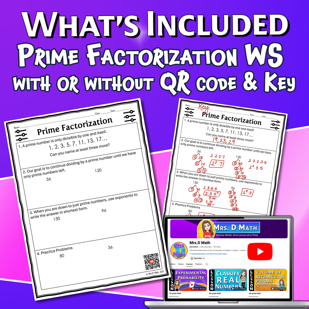 Prime Factorization Video Lesson Worksheet | 6th grade