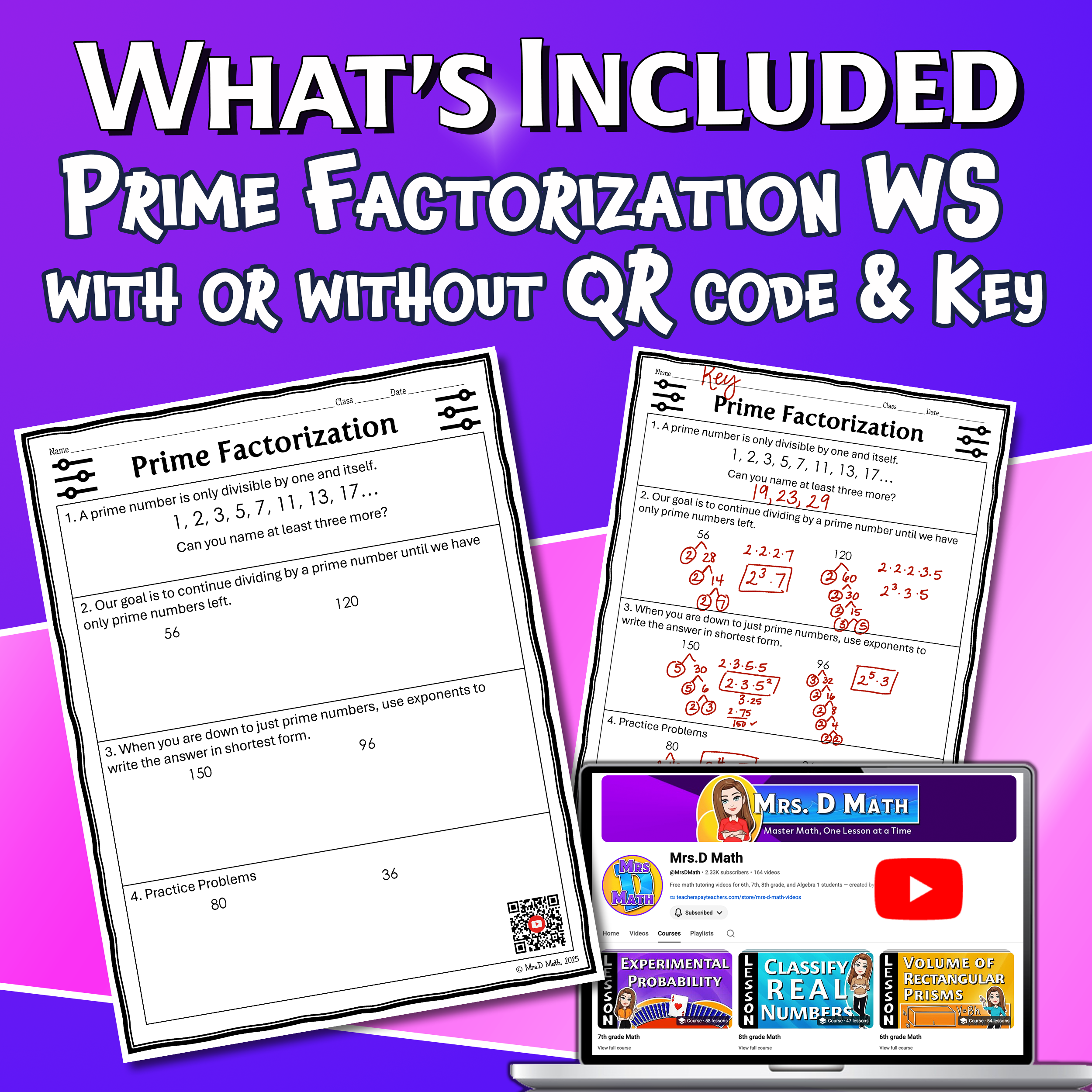 Prime Factorization Video Lesson Worksheet | 6th grade
