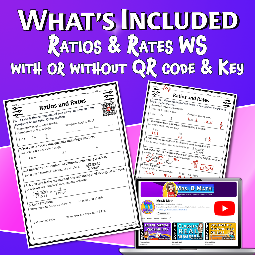 Ratios & Rates Video Lesson Worksheet | 6th grade