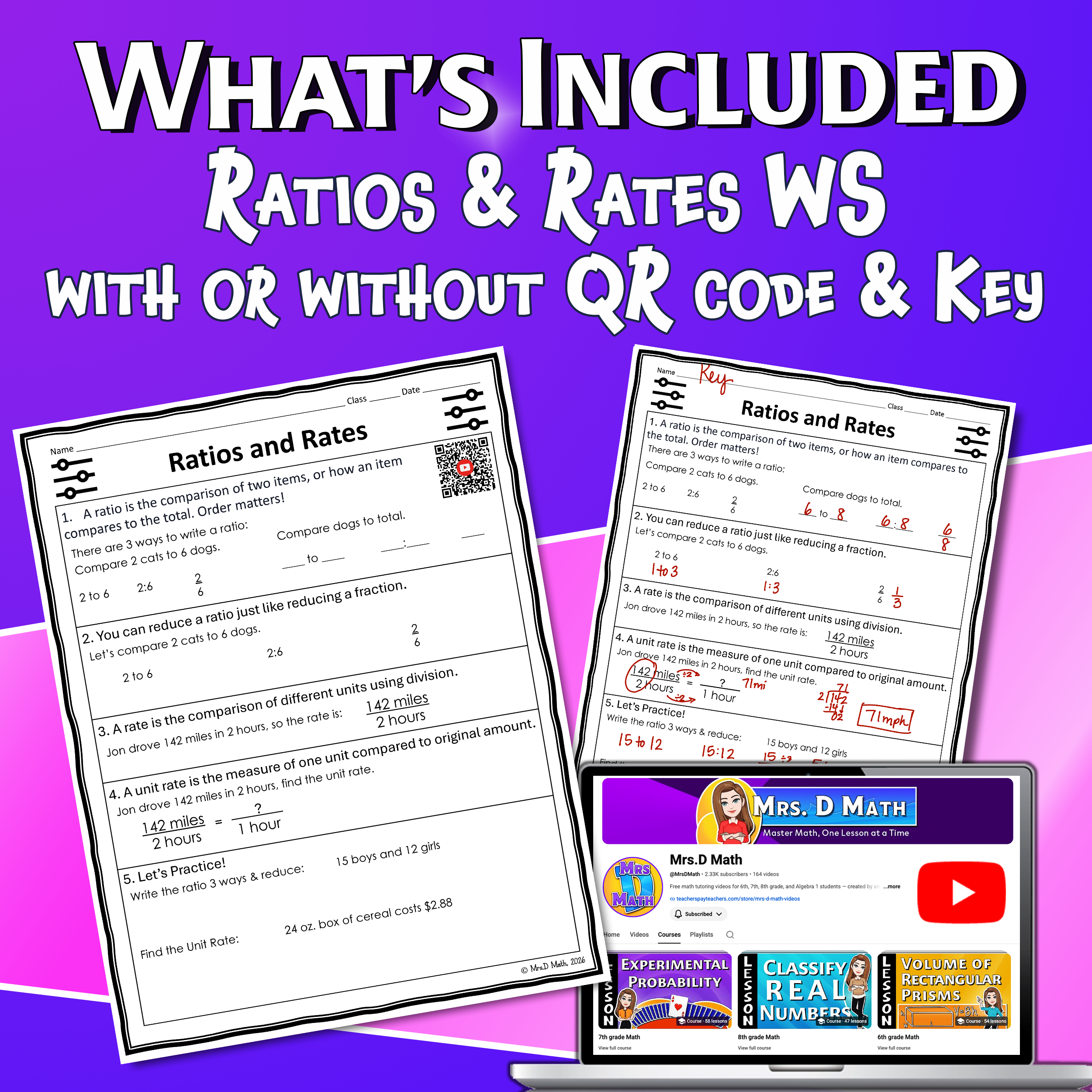 Ratios & Rates Video Lesson Worksheet | 6th grade
