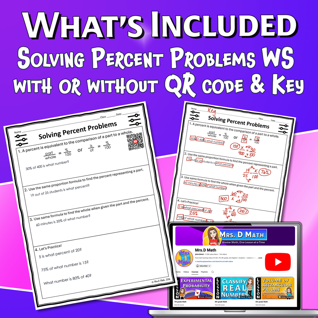 Solving Percent Problems Video Lesson Worksheet | 6th grade