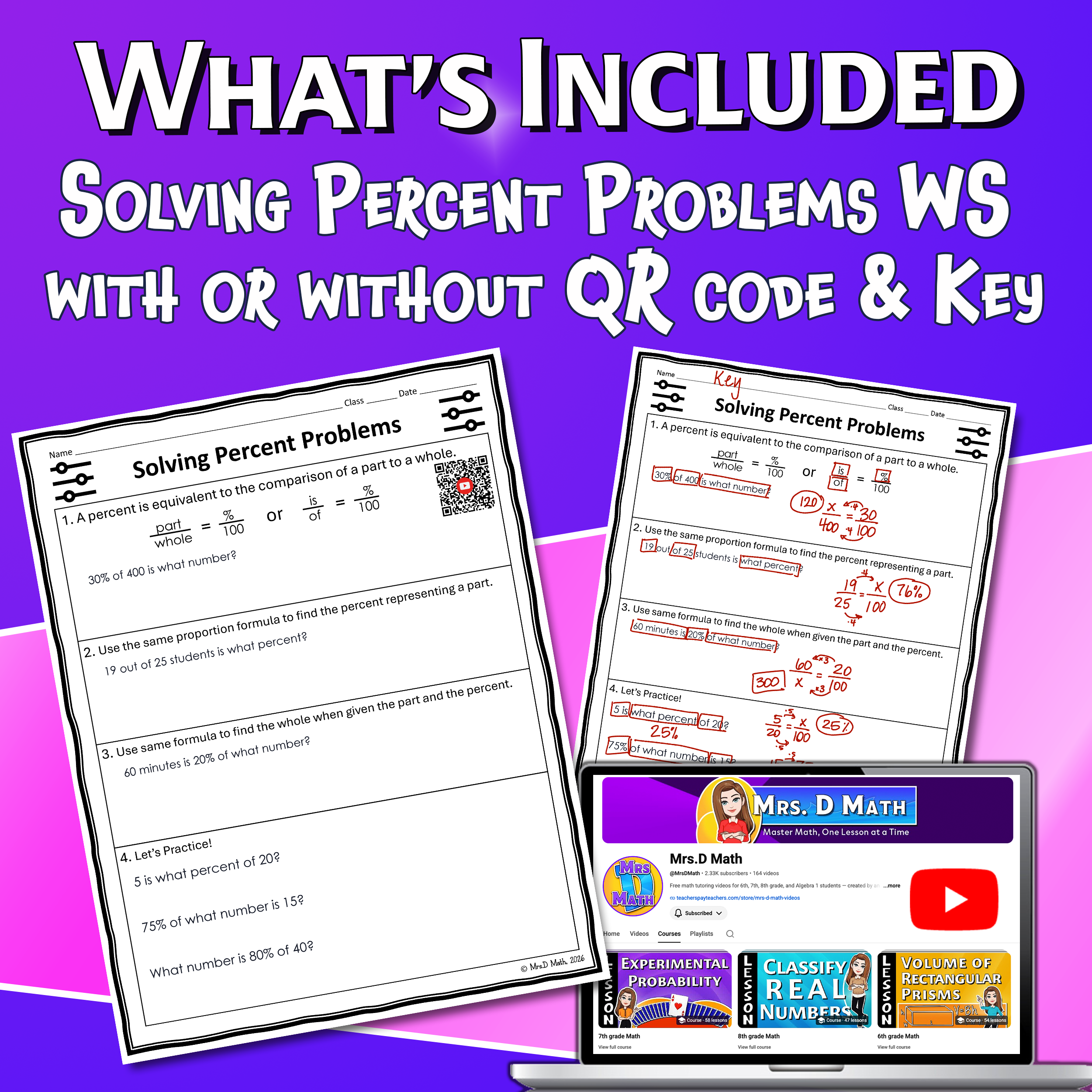 Solving Percent Problems Video Lesson Worksheet | 6th grade