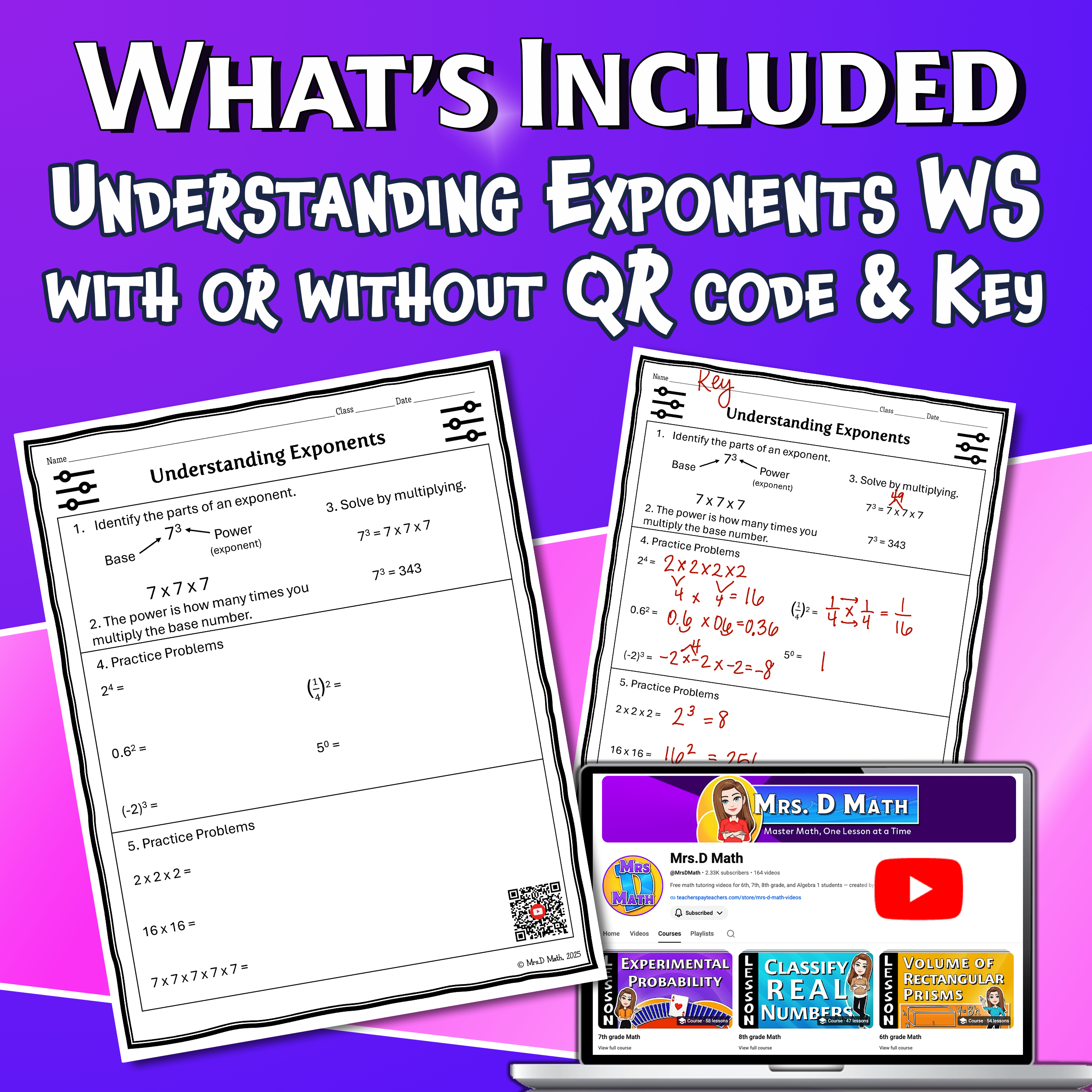 Understanding Exponents Video Lesson Worksheet | 6th grade