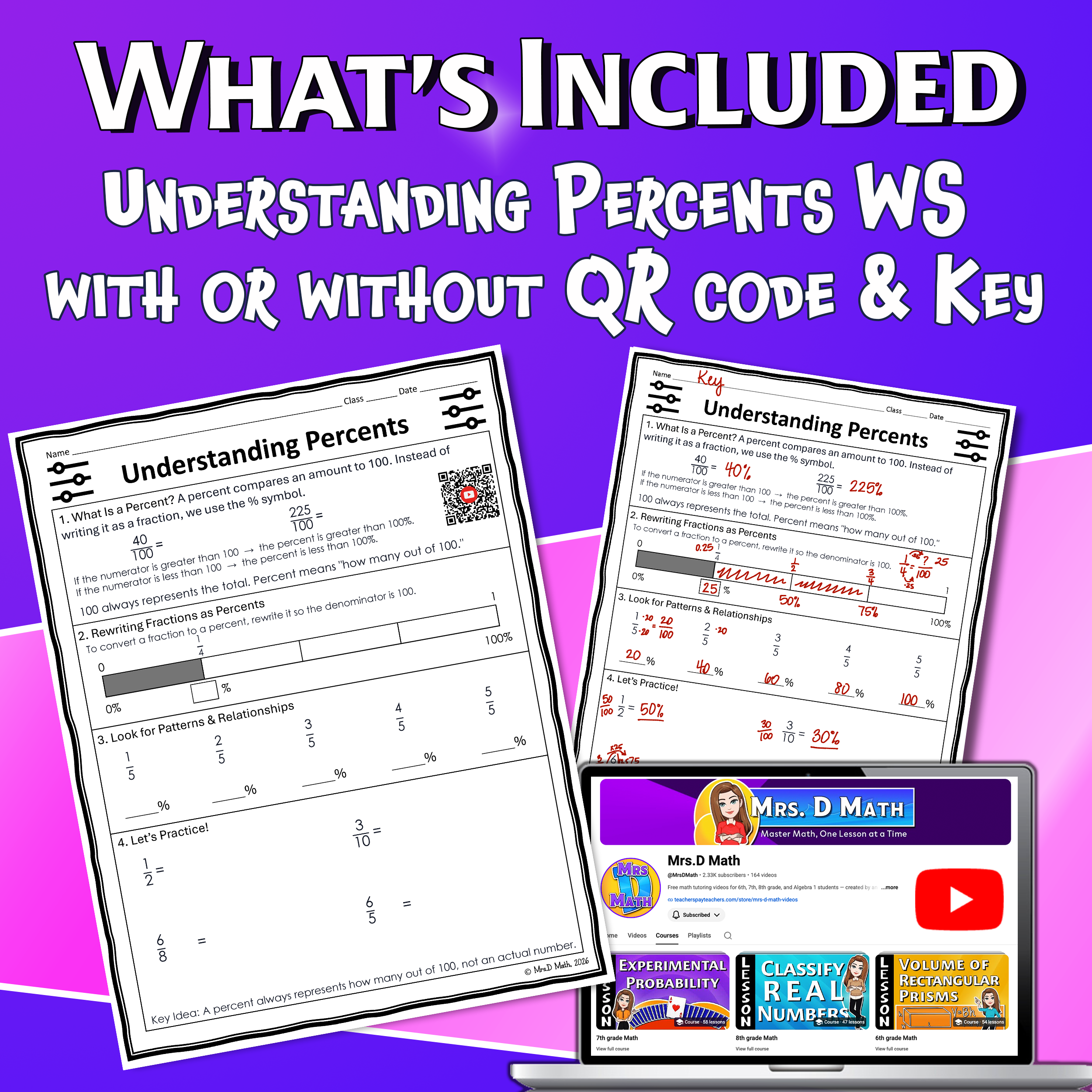 Understanding Percents Video Lesson Worksheet | 6th grade