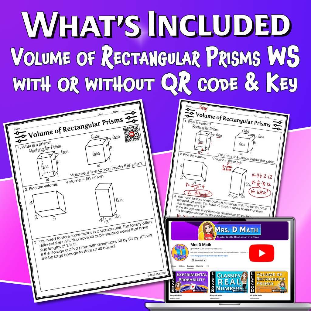 Volume of Rectangular Prisms Video Lesson Worksheet | 6th grade