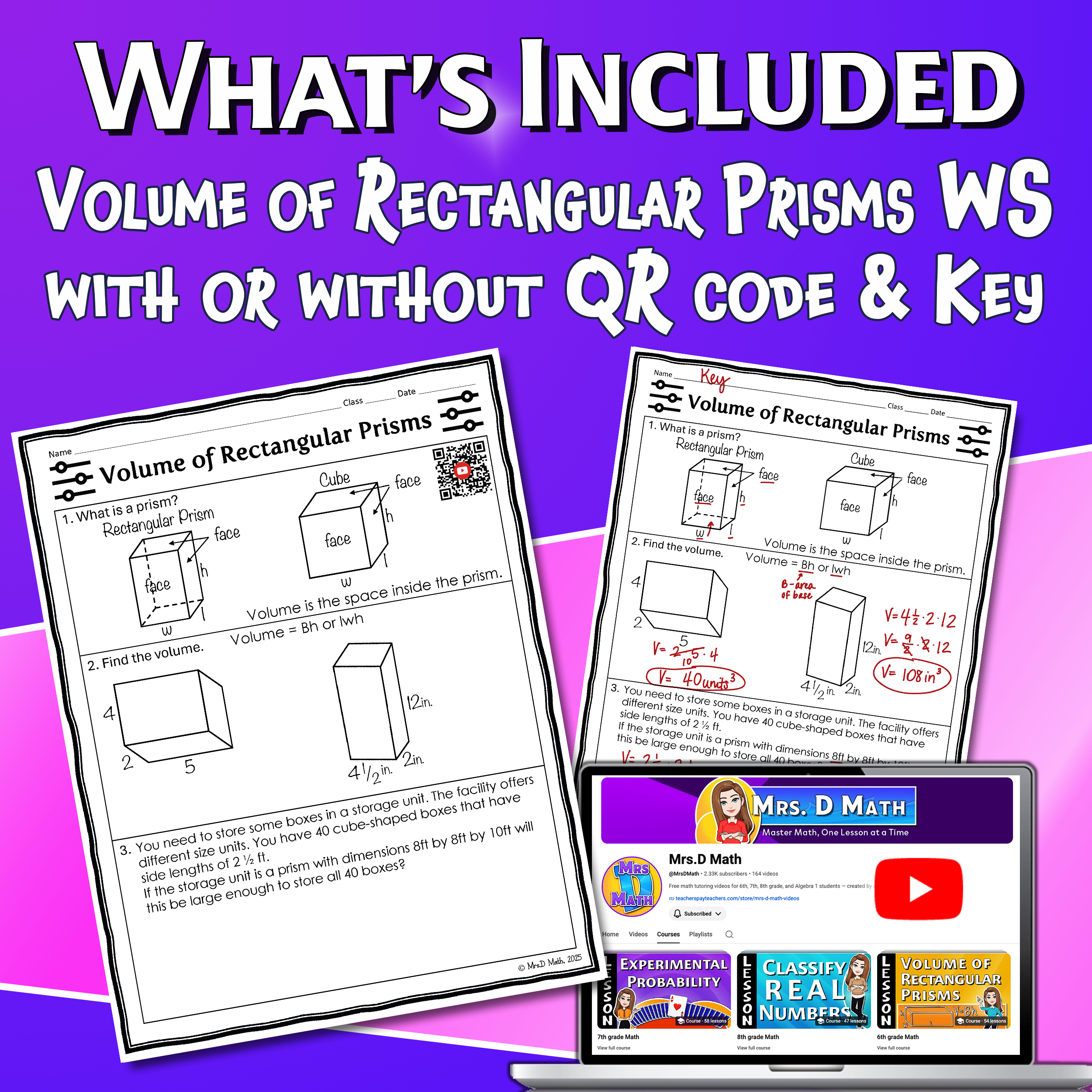 Volume of Rectangular Prisms Video Lesson Worksheet | 6th grade