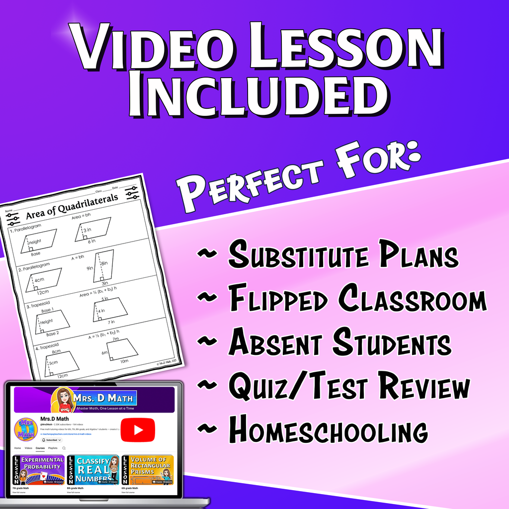 Area of Quadrilaterals Video Lesson Worksheet | 6th grade