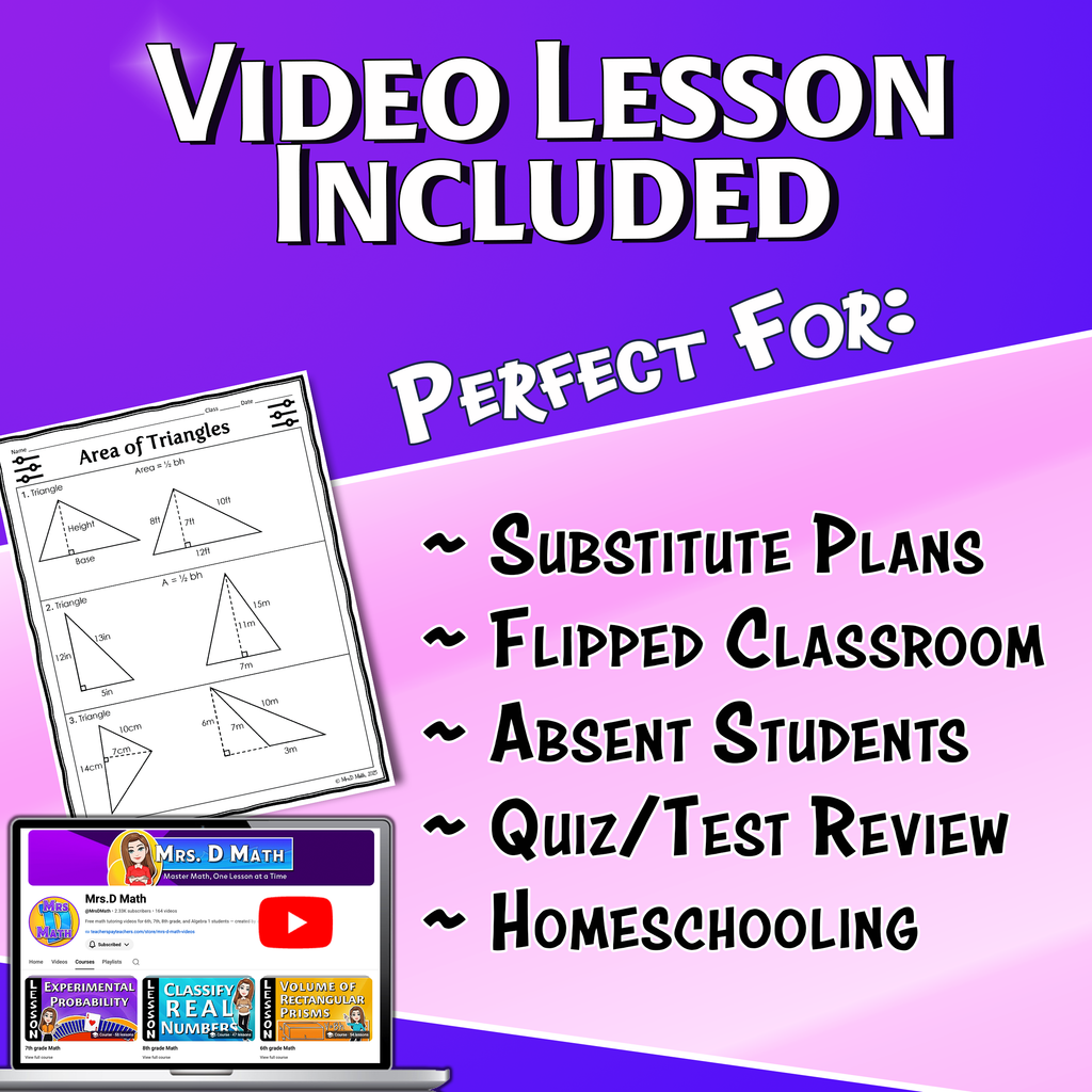Area of Triangles Video Lesson Worksheet | 6th grade