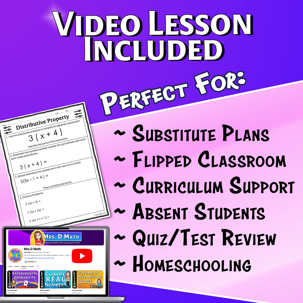 Distributive Property Video Lesson Worksheet | 6th grade