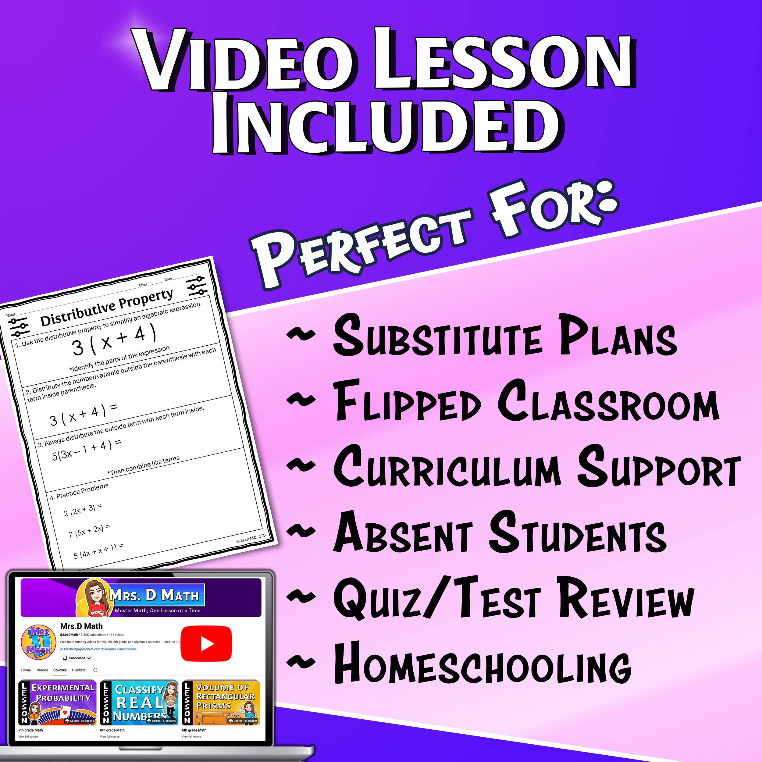 Distributive Property Video Lesson Worksheet | 6th grade