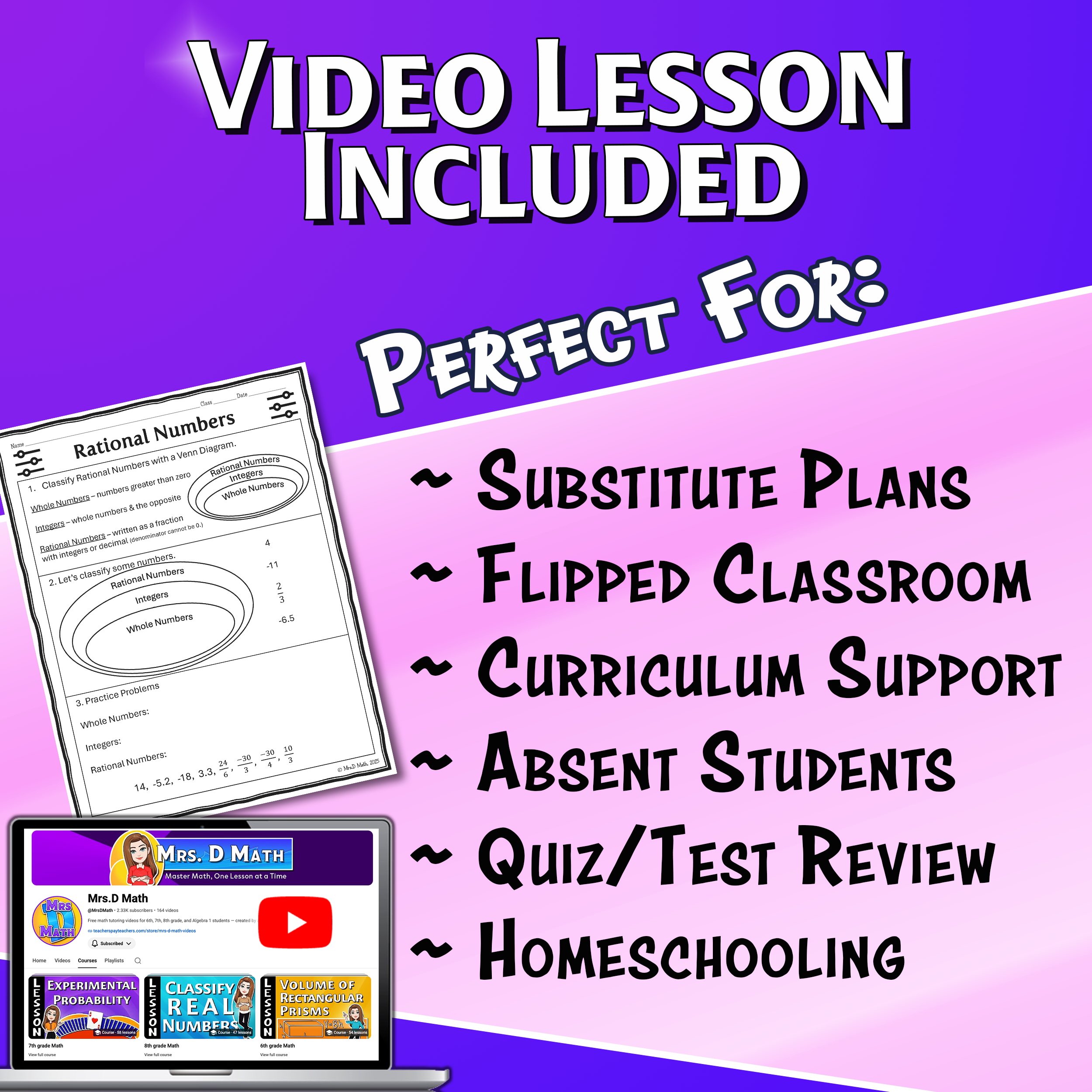 Classify Rational Numbers Video Lesson Worksheet | 6th grade