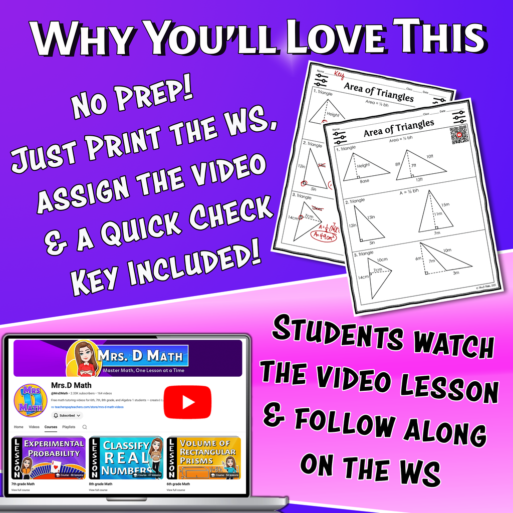 Area of Triangles Video Lesson Worksheet | 6th grade