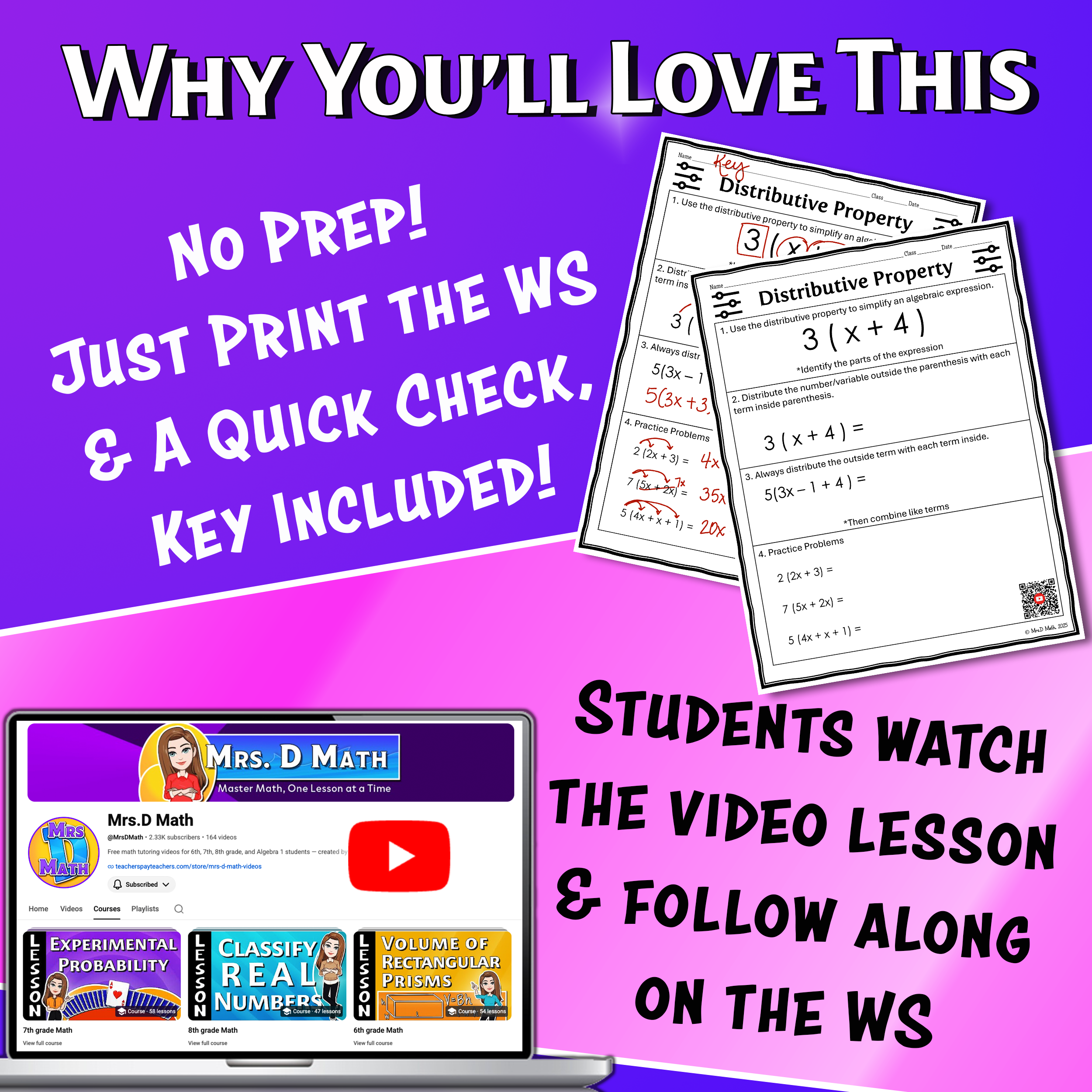 Distributive Property Video Lesson Worksheet | 6th grade