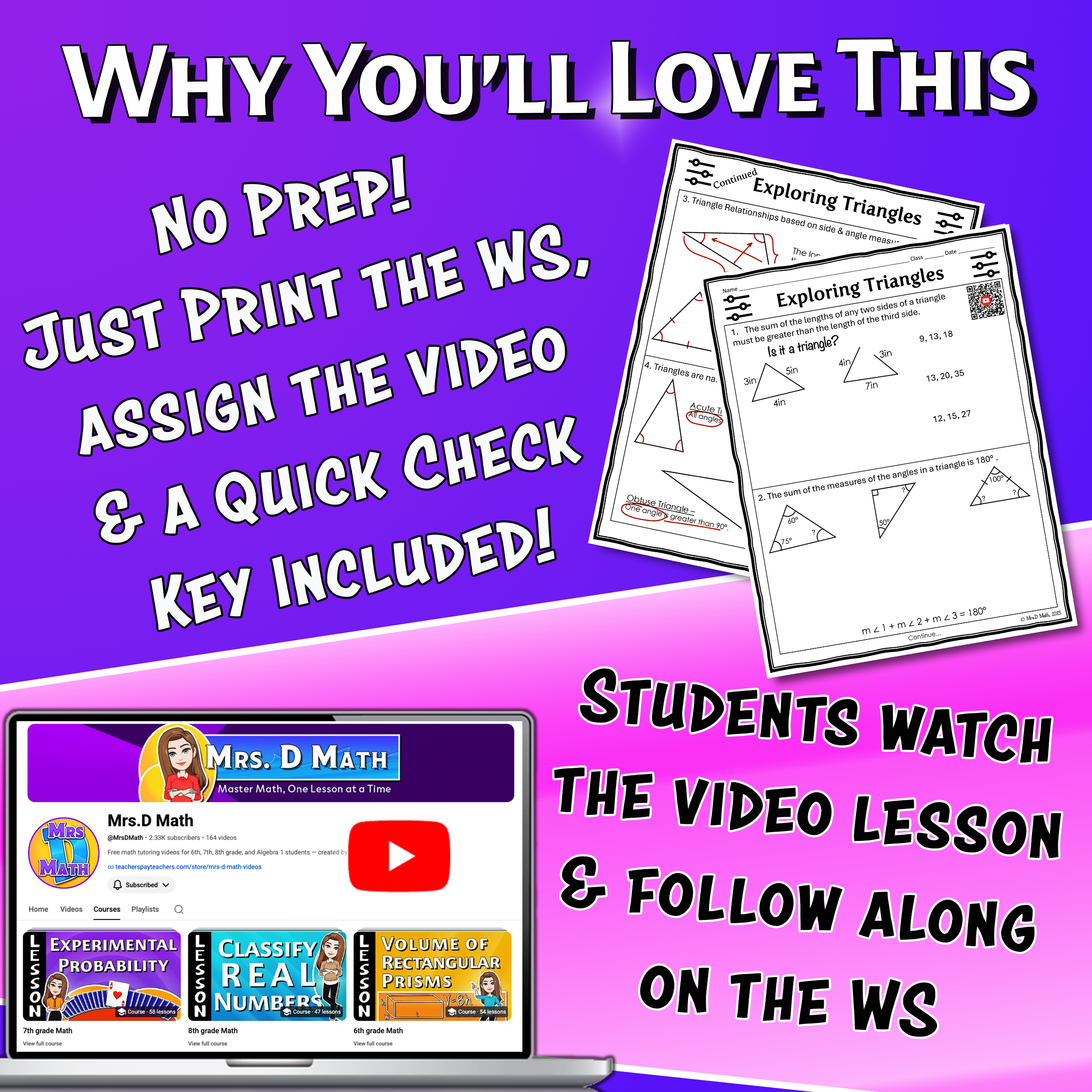 Area of Quadrilaterals Video Lesson Worksheet | 6th grade