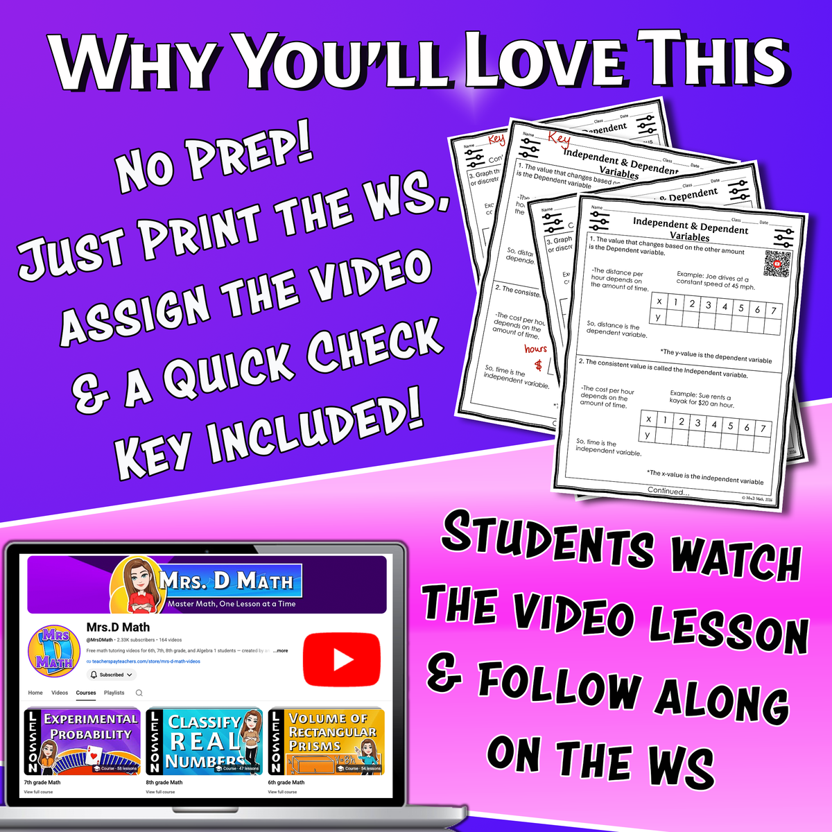 Independent & Dependent Variables Video Lesson Worksheet | 6th grade