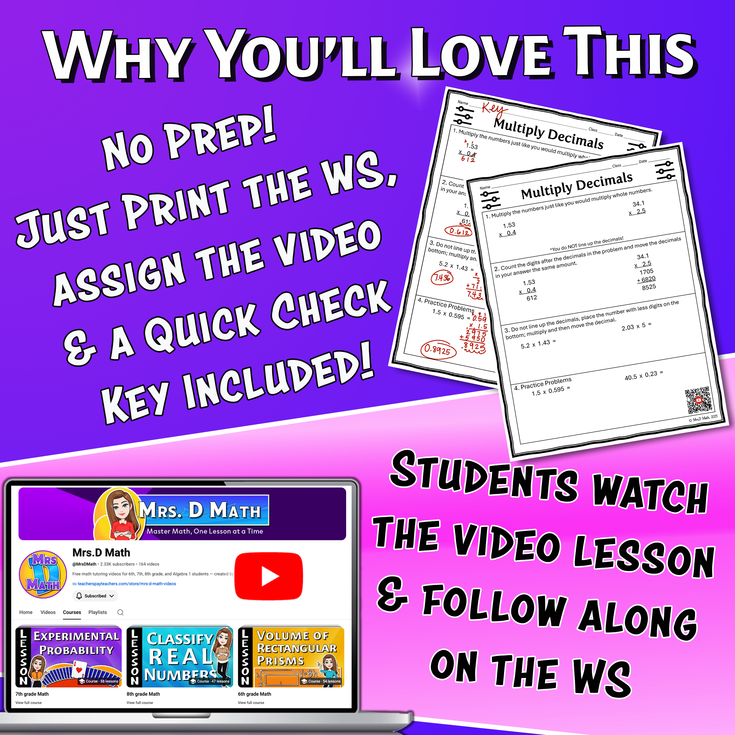 Multiply Decimals Video Lesson Worksheet | 6th grade