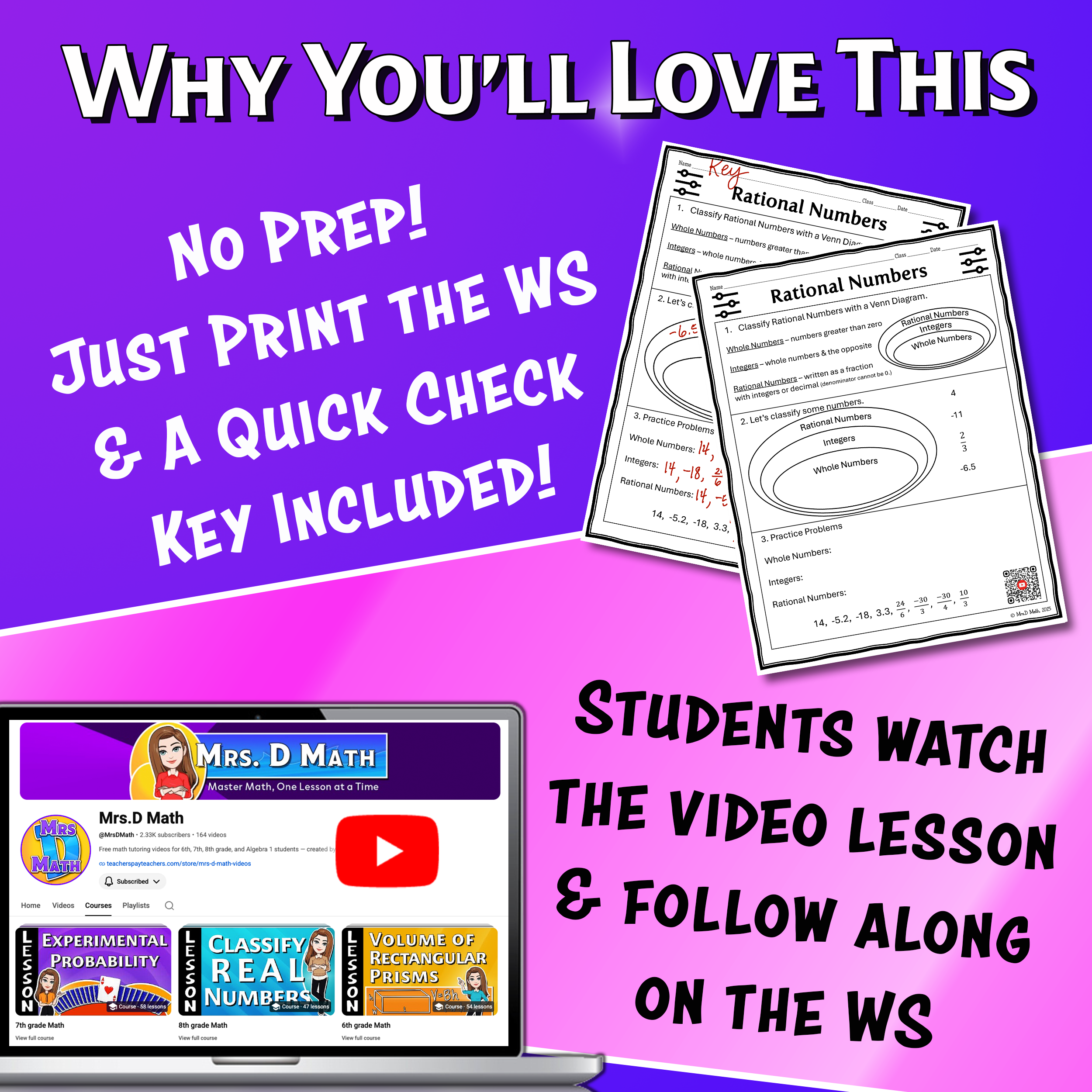 Classify Rational Numbers Video Lesson Worksheet | 6th grade