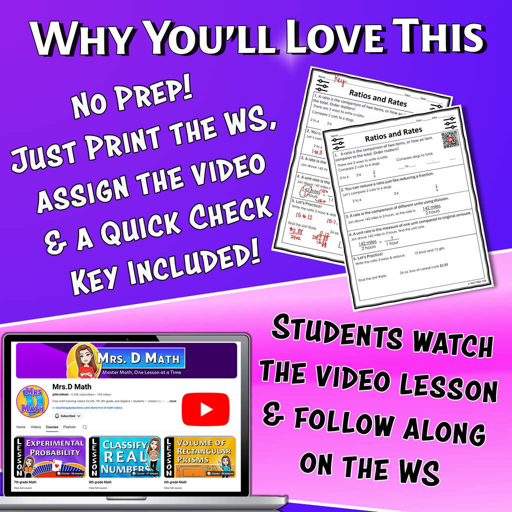 Ratios & Rates Video Lesson Worksheet | 6th grade