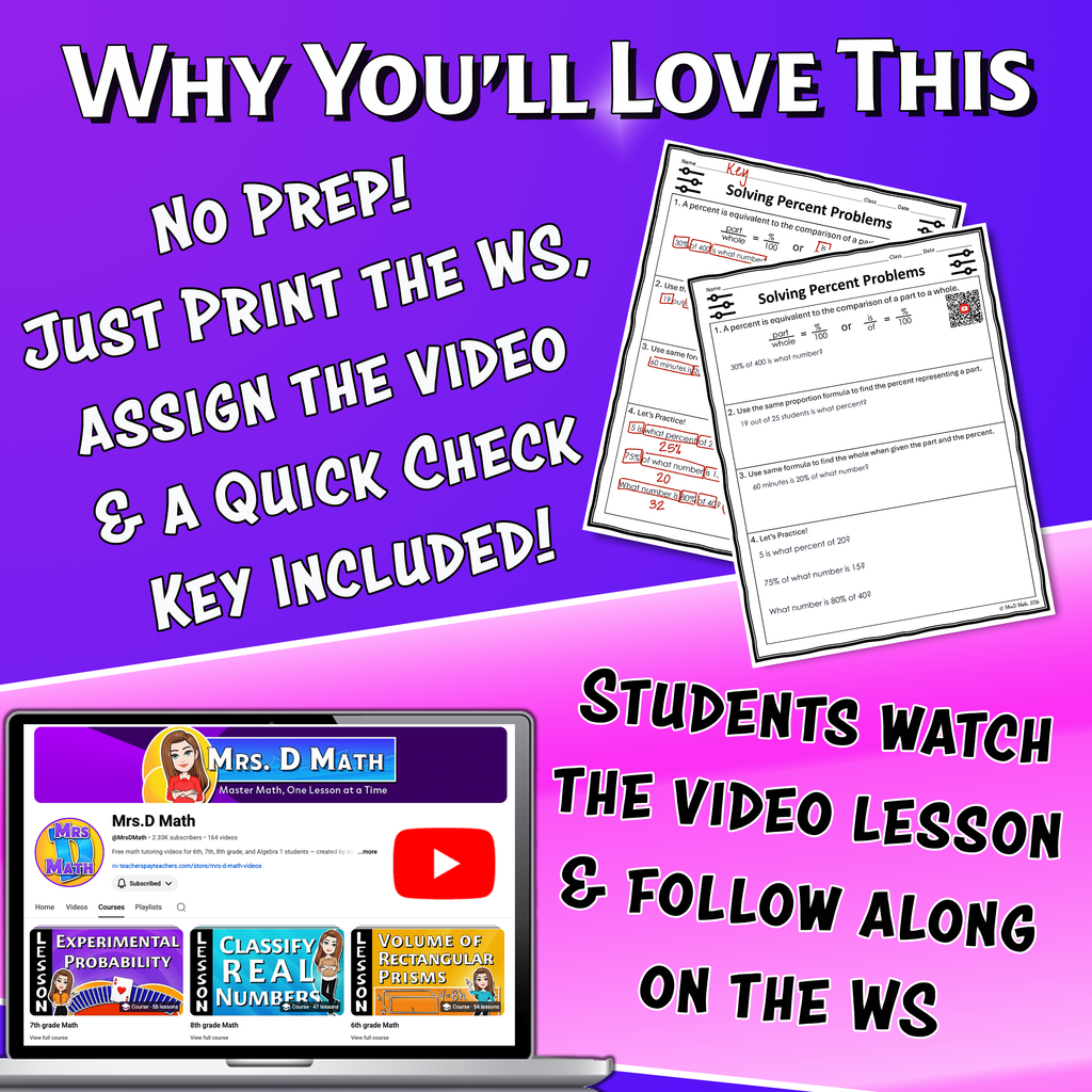 Solving Percent Problems Video Lesson Worksheet | 6th grade