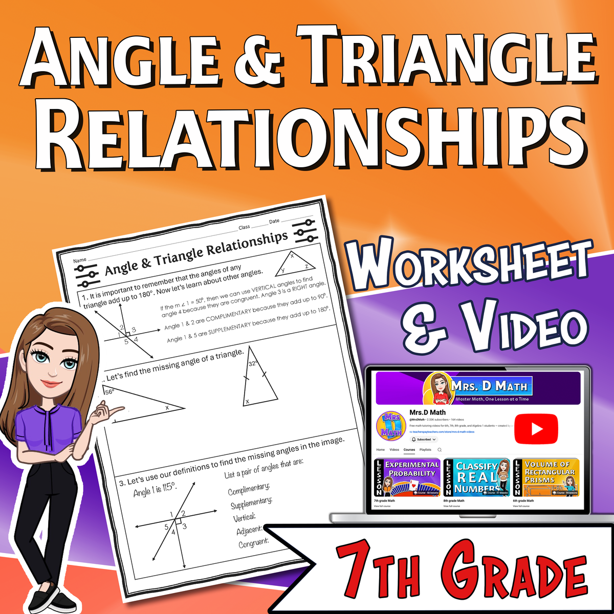 Angle & Triangle Relationships Video Lesson Worksheet | 7th grade