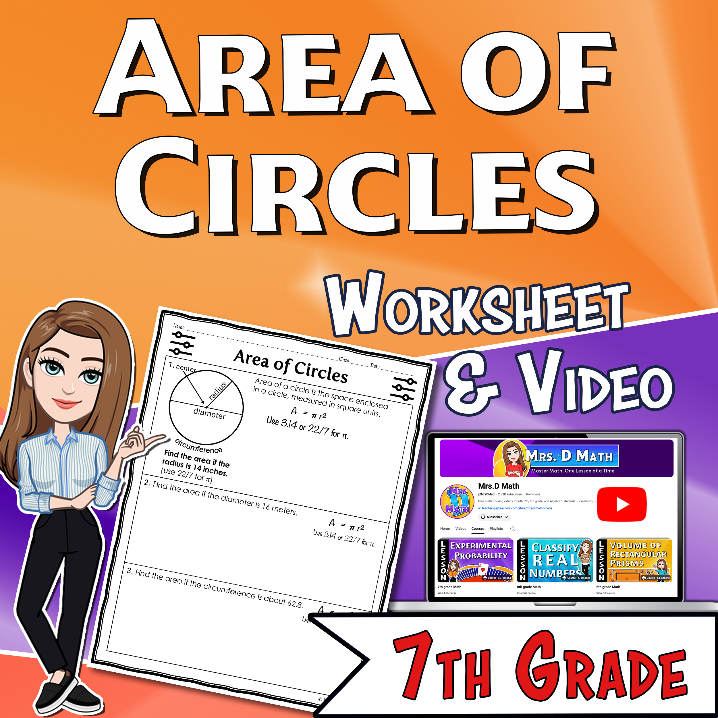 Area of Circles Video Lesson Worksheet | 7th grade