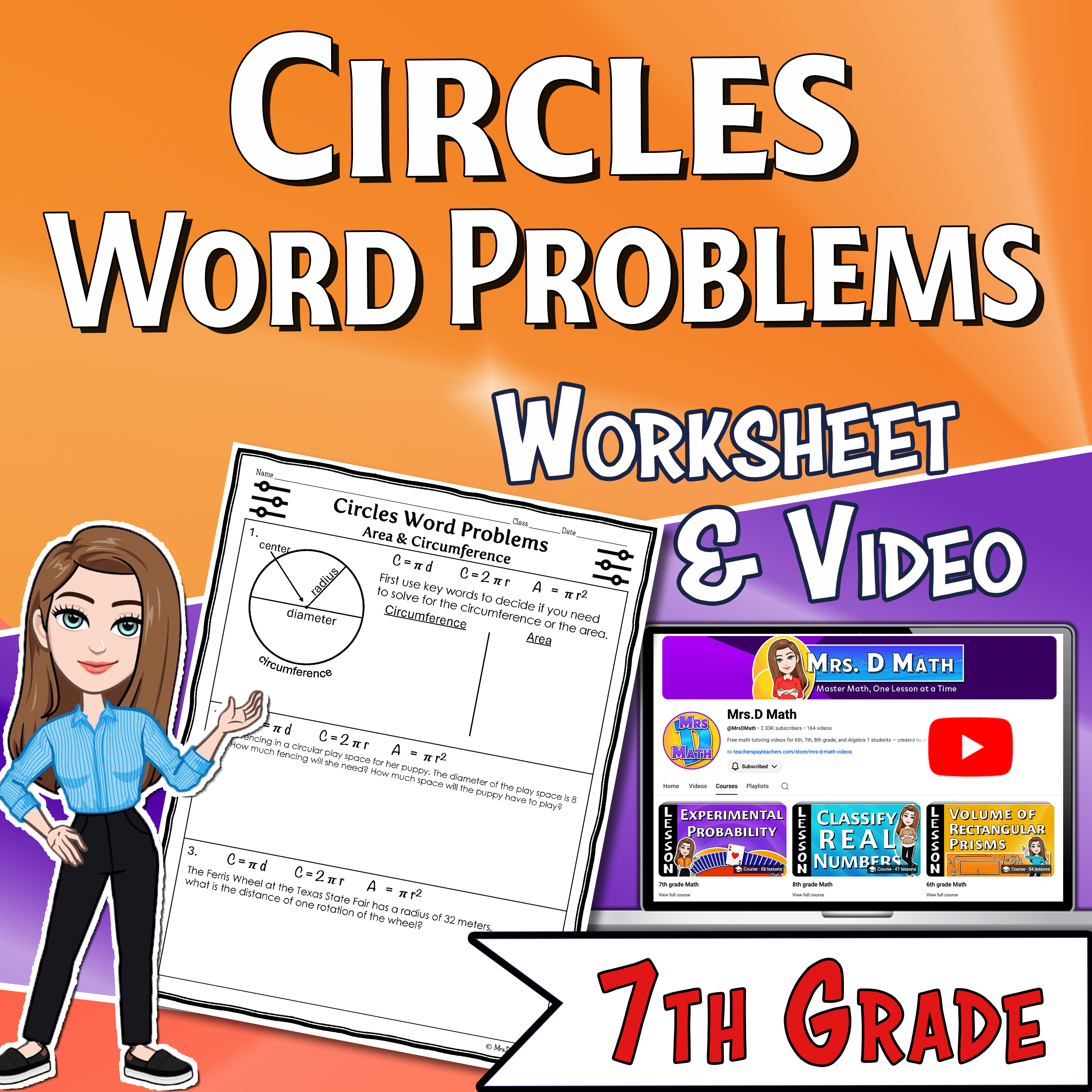 Circles Word Problems Video Lesson Worksheet | 7th grade