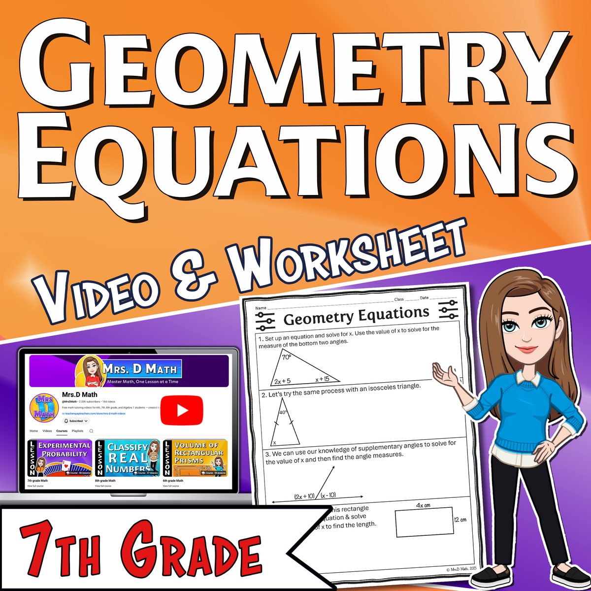 Geometry Equations Video Lesson Worksheet | 7th grade