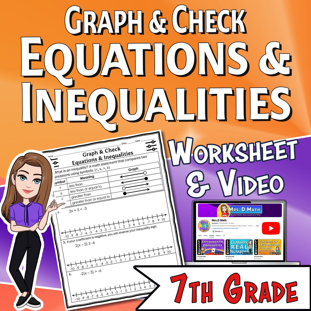 Graph & Check Equations & Inequalities Video Lesson Worksheet | 7th grade