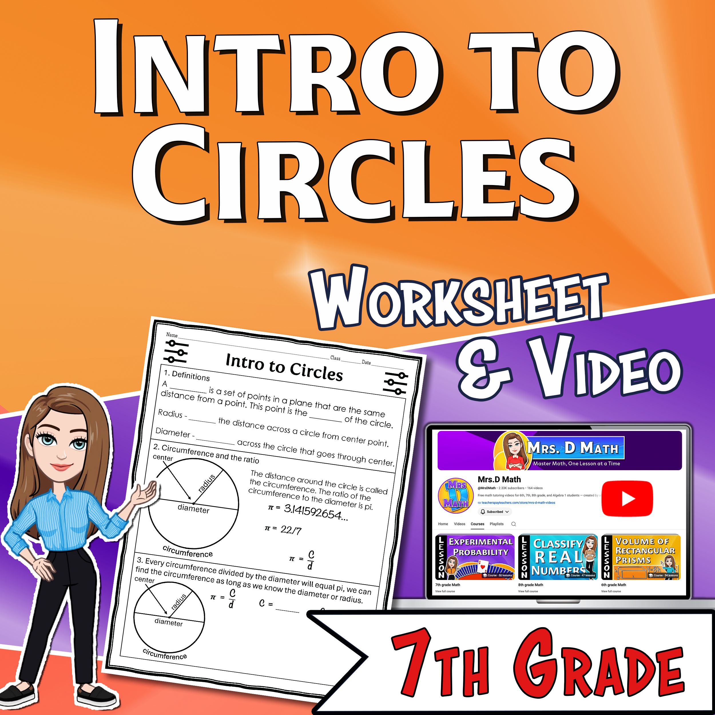 Intro to Circles Video Lesson Worksheet | 7th grade