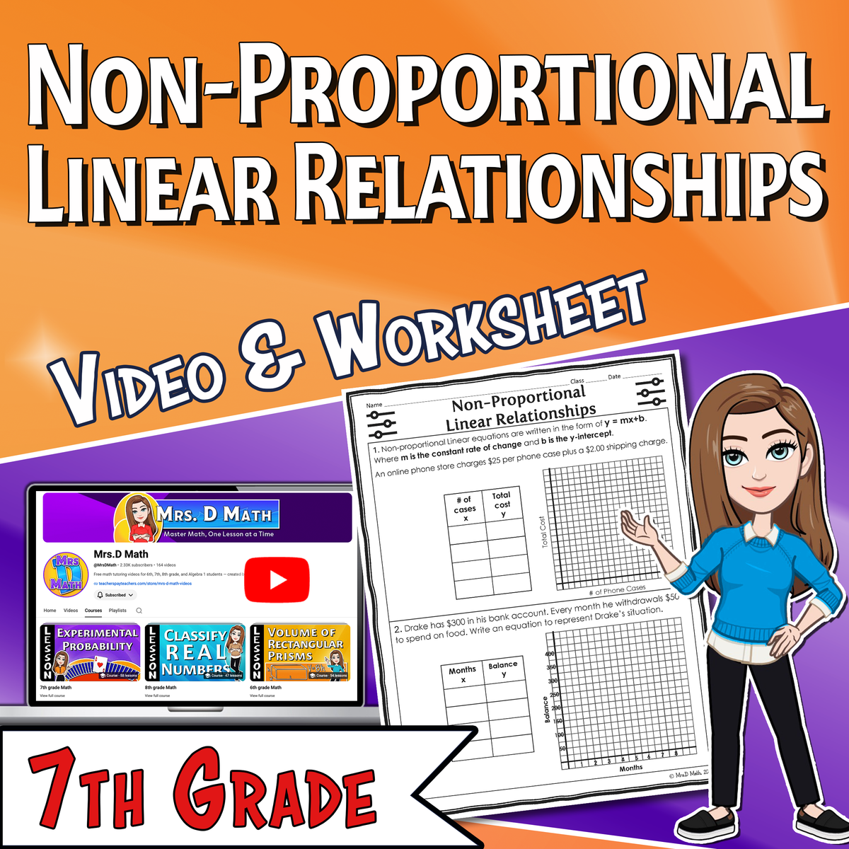 Non-Proportional Linear Relationships Video Lesson Worksheet | 7th grade