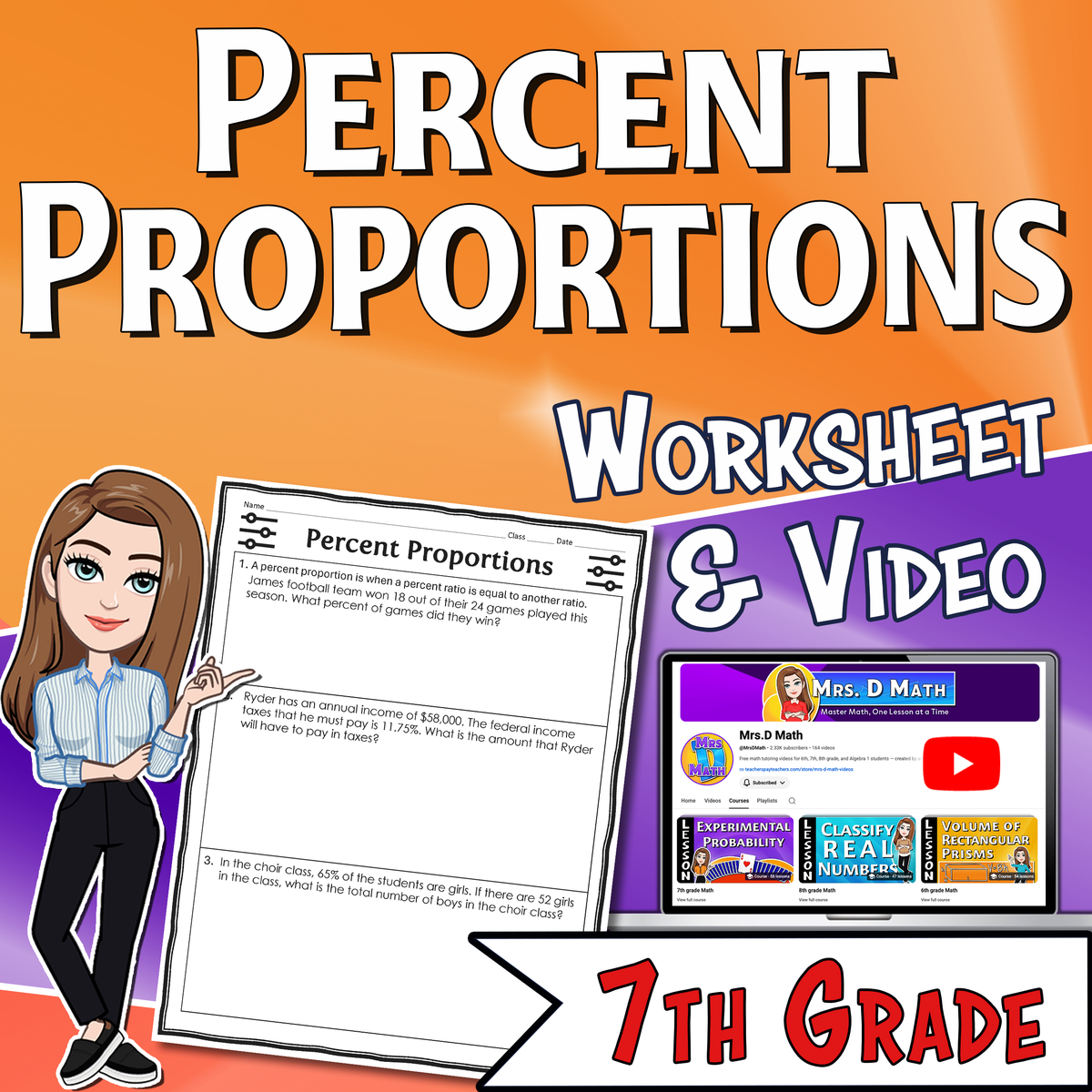Percent Proportions Video Lesson Worksheet | 7th grade